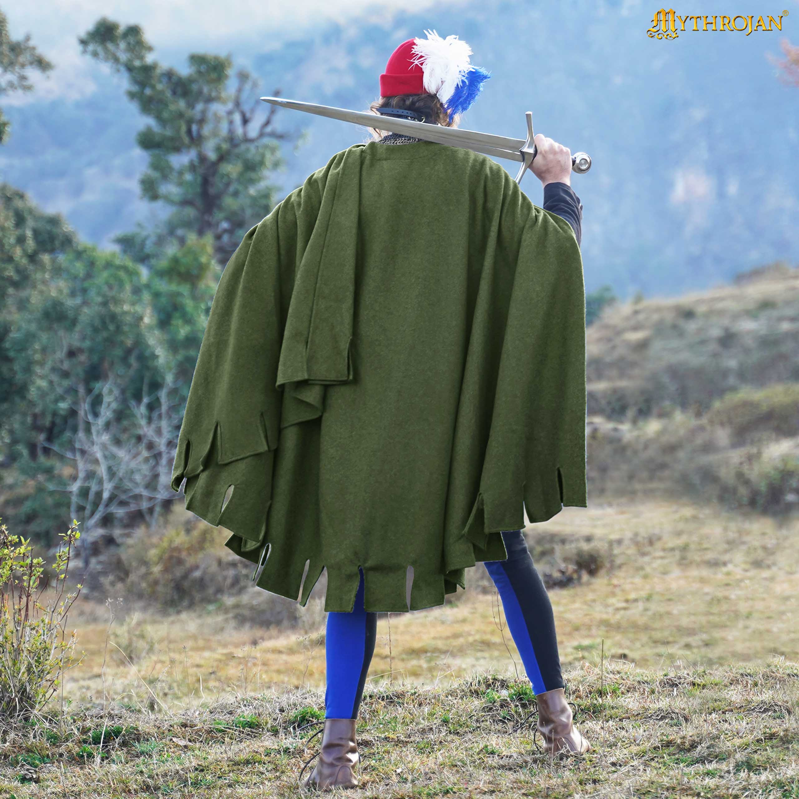 Capa medieval para hombre — lana reciclada, corte semicircular y botones cosidos a mano - imagen 4
