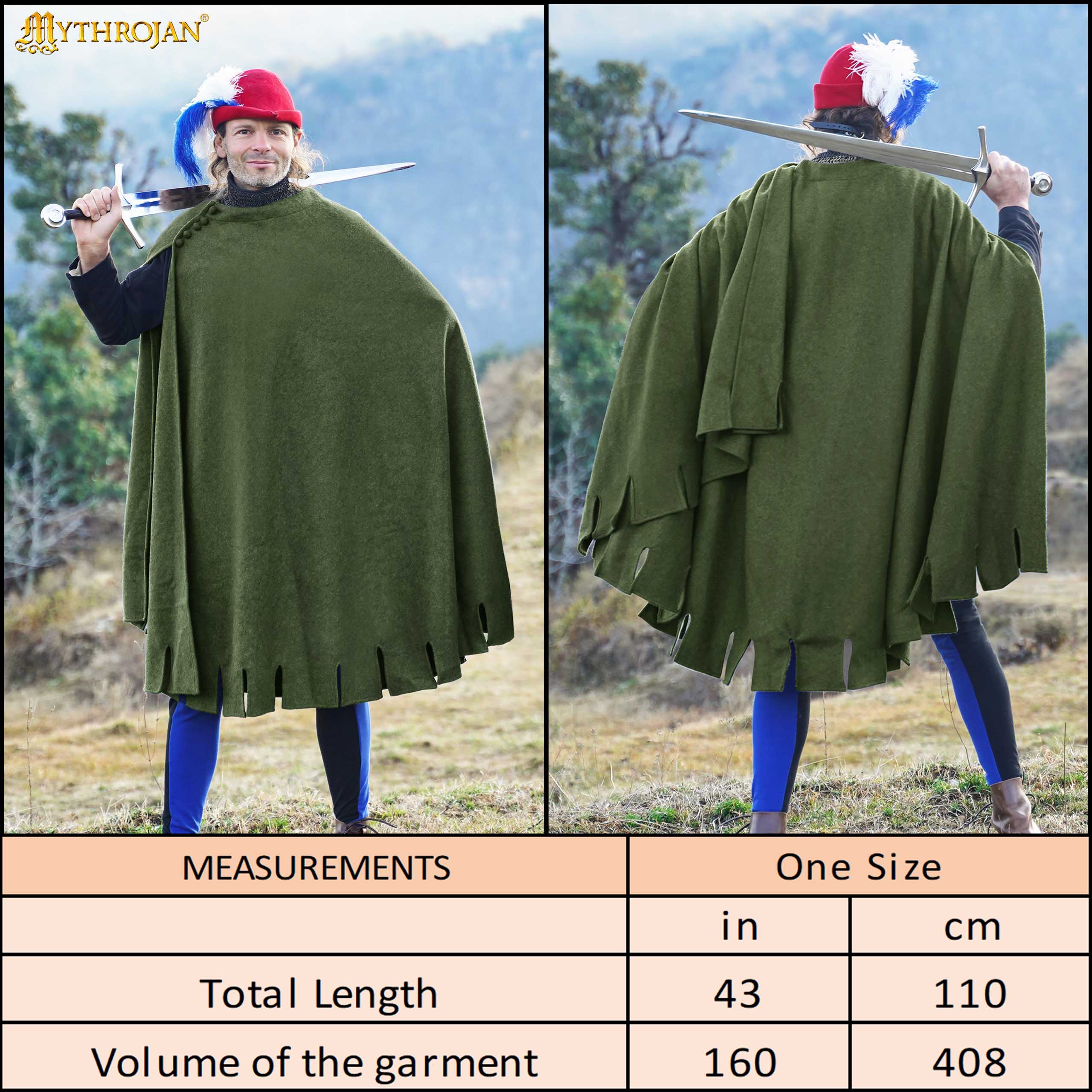 Capa medieval para hombre — lana reciclada, corte semicircular y botones cosidos a mano - imagen 18