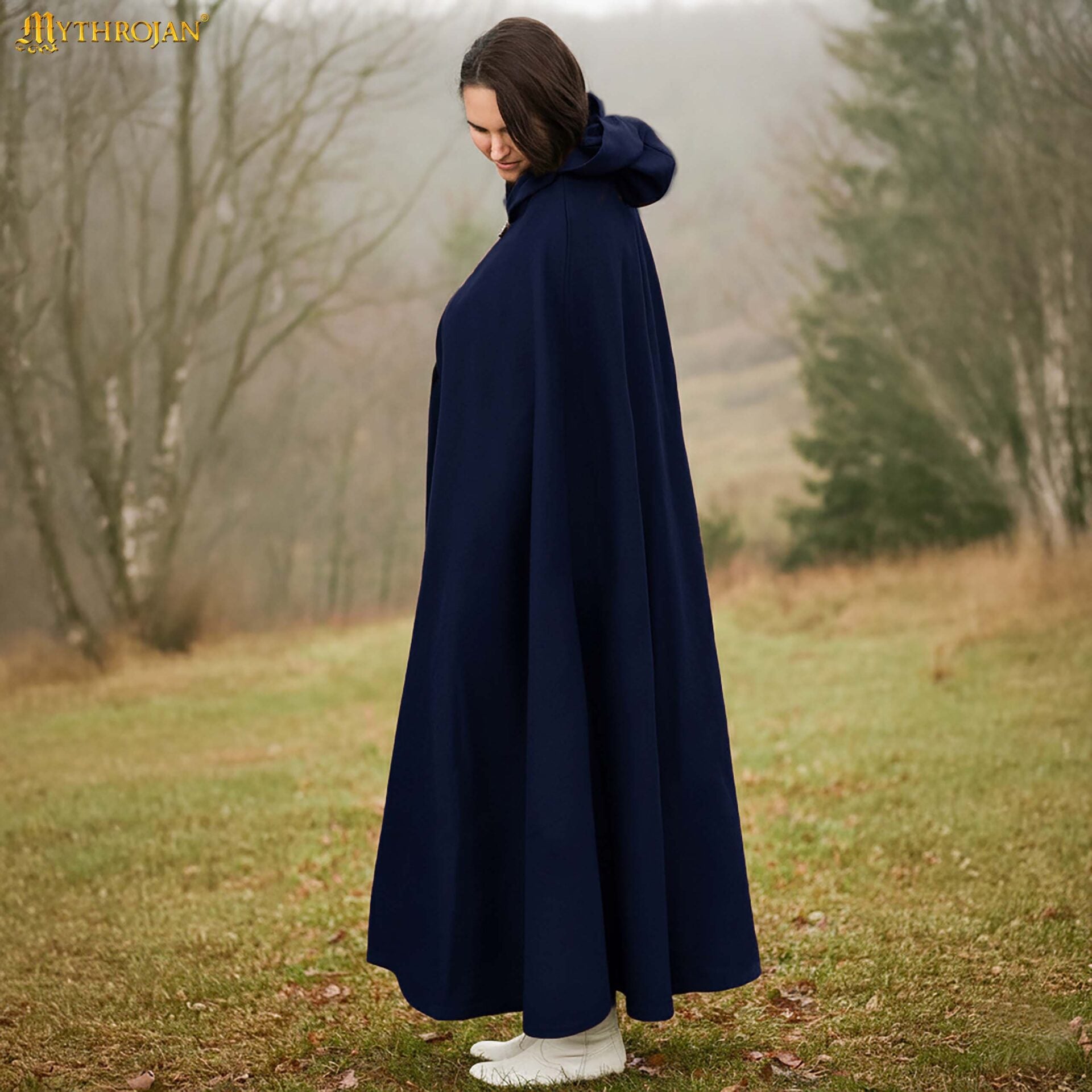 Capa medieval con capucha de lana y broche de latón macizo - imagen 7