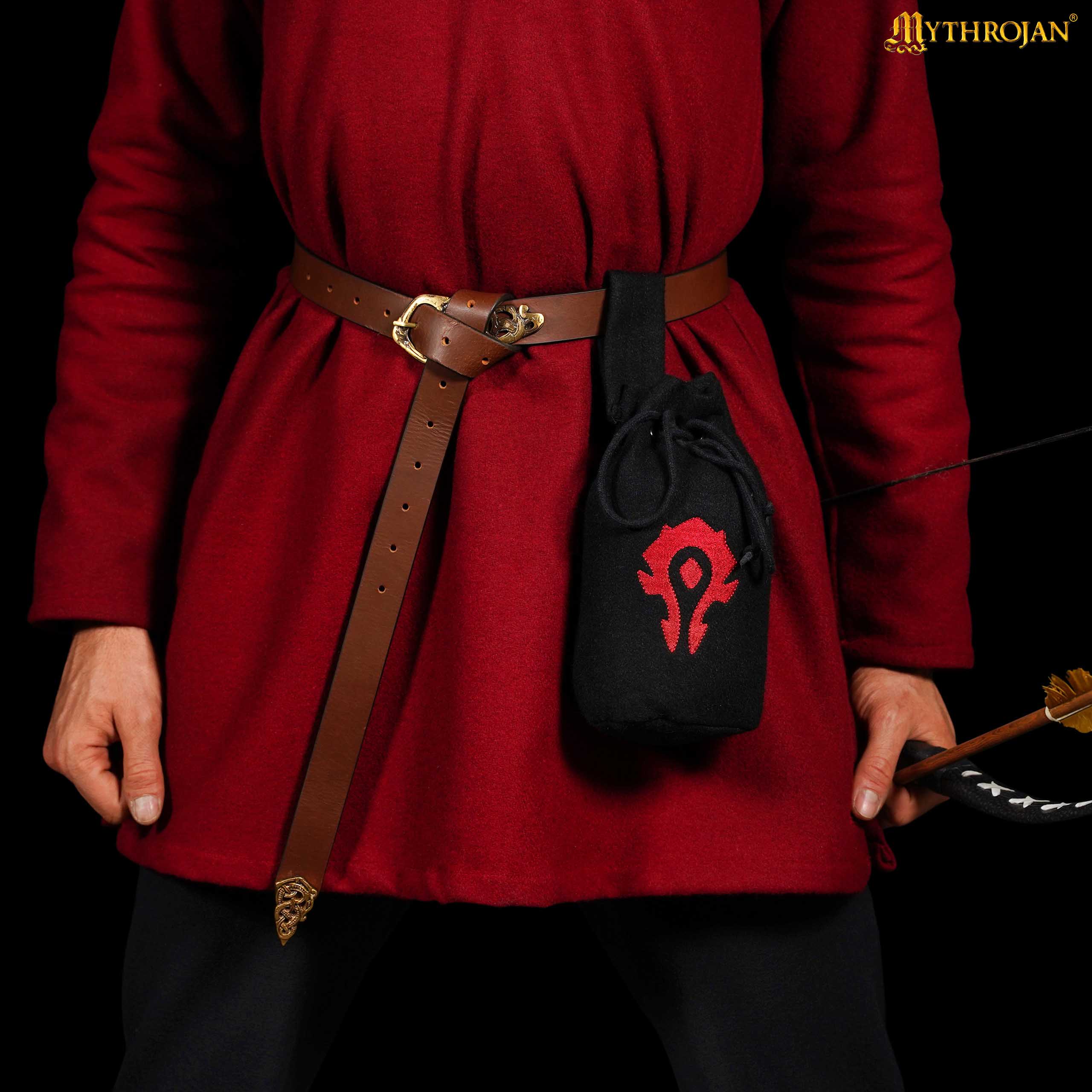 Bolsa de lana «For the Horde» con cordón — granate, 8" × 6.5" - Negro