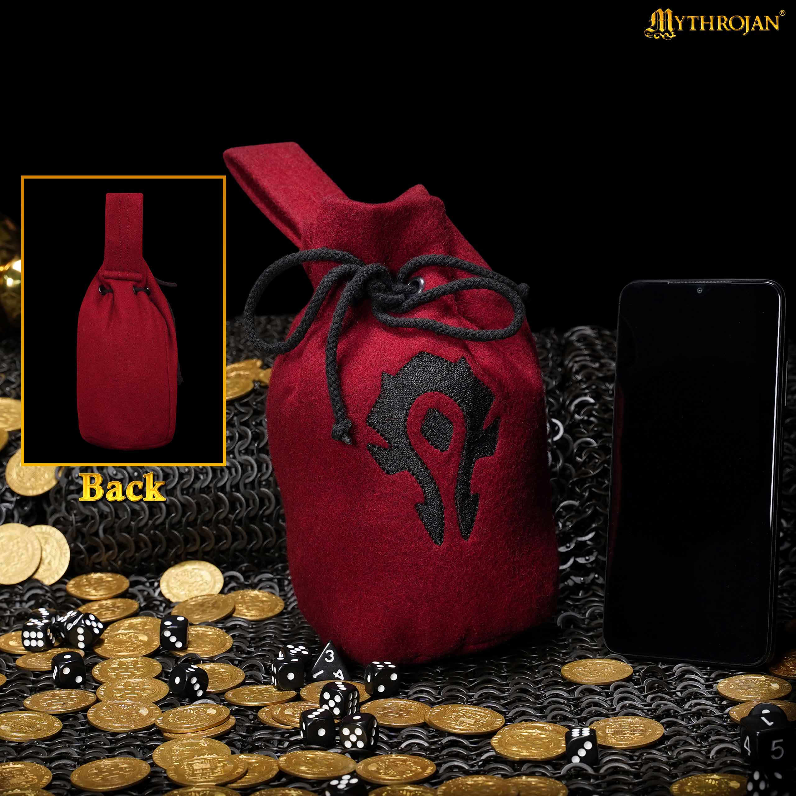 Bolsa de lana «For the Horde» con cordón — granate, 8" × 6.5" - imagen 3