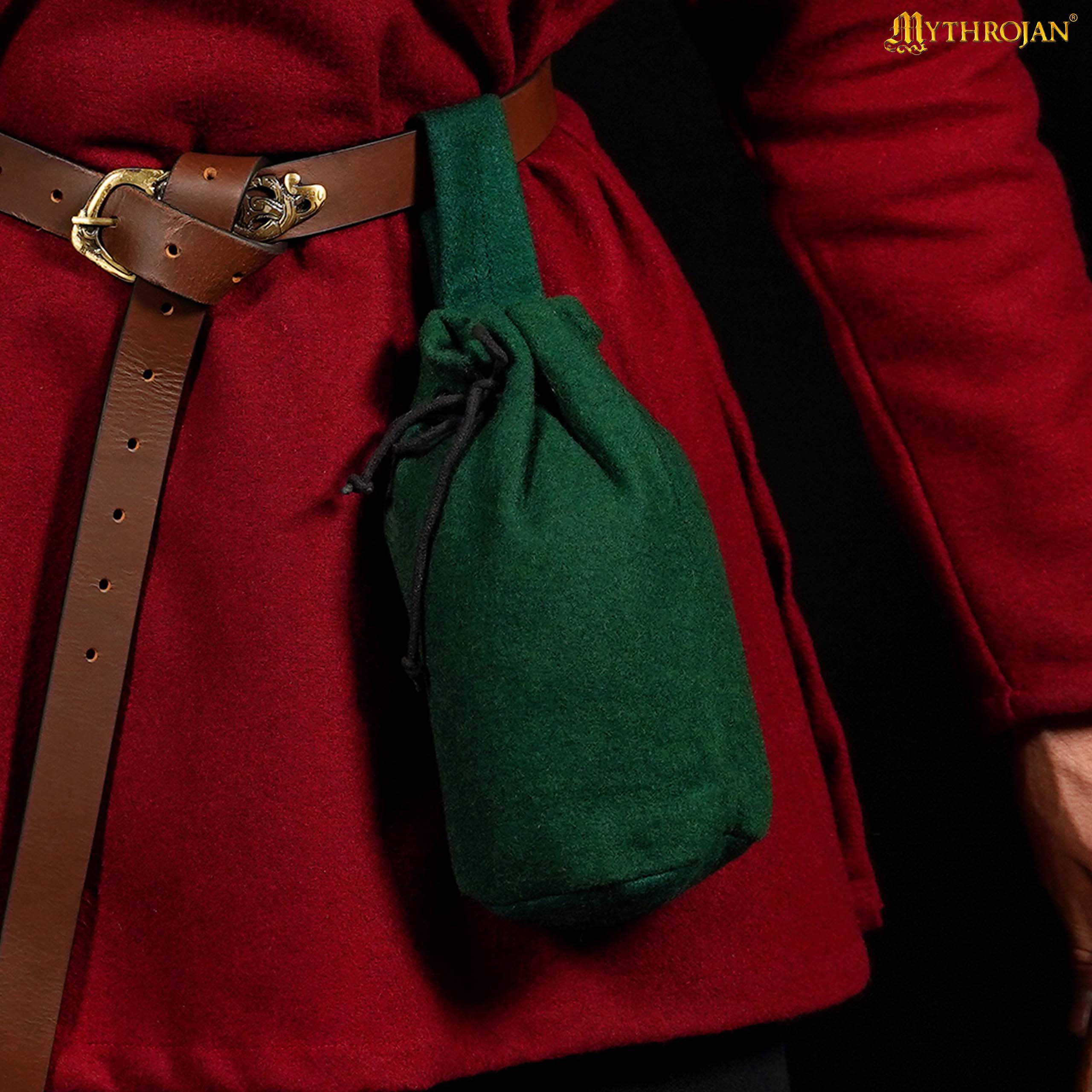 Bolsa de cinturón medieval con cordón (lona de algodón o 70% lana) - Verde