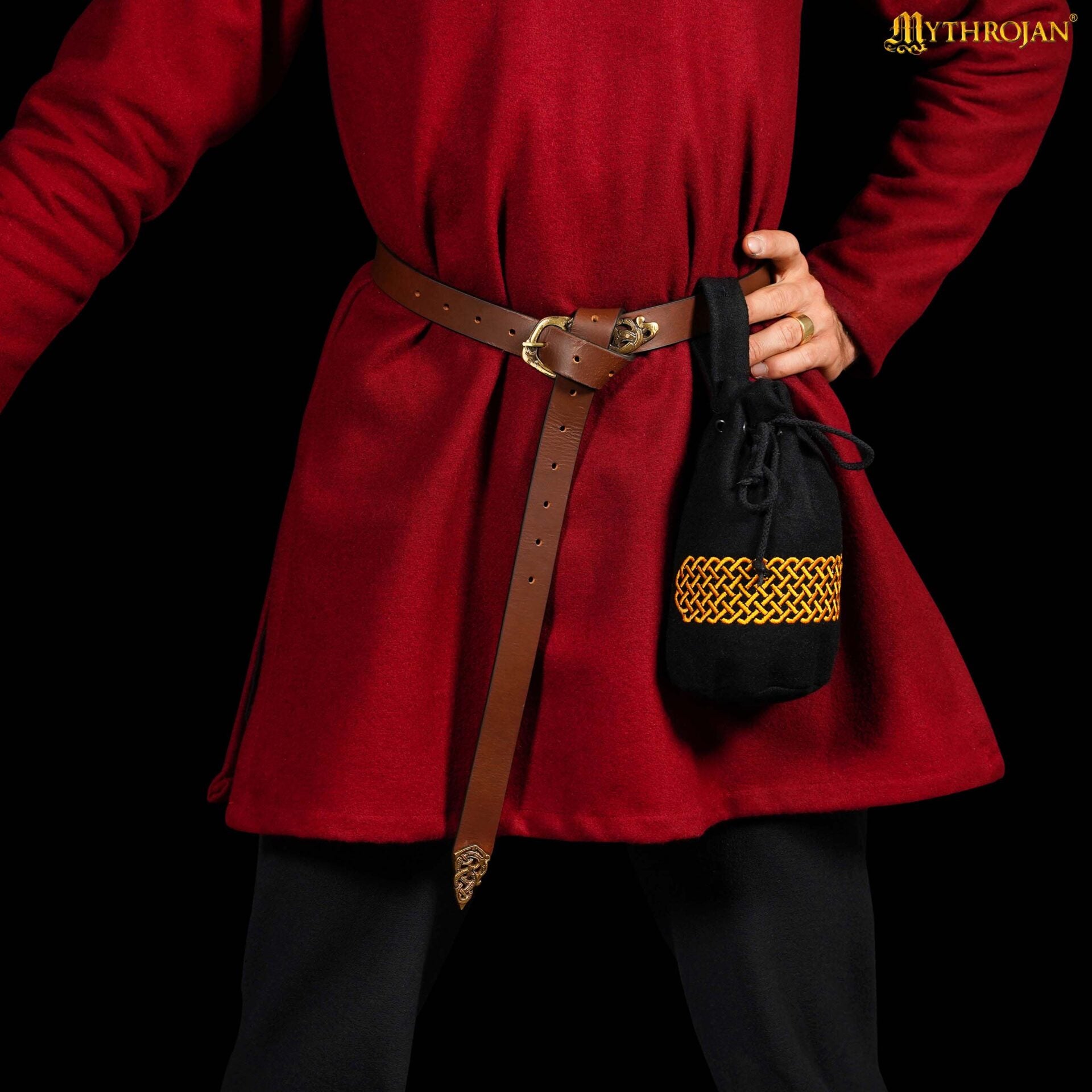 Zurrón medieval de lana bordado con cordón - imagen 5