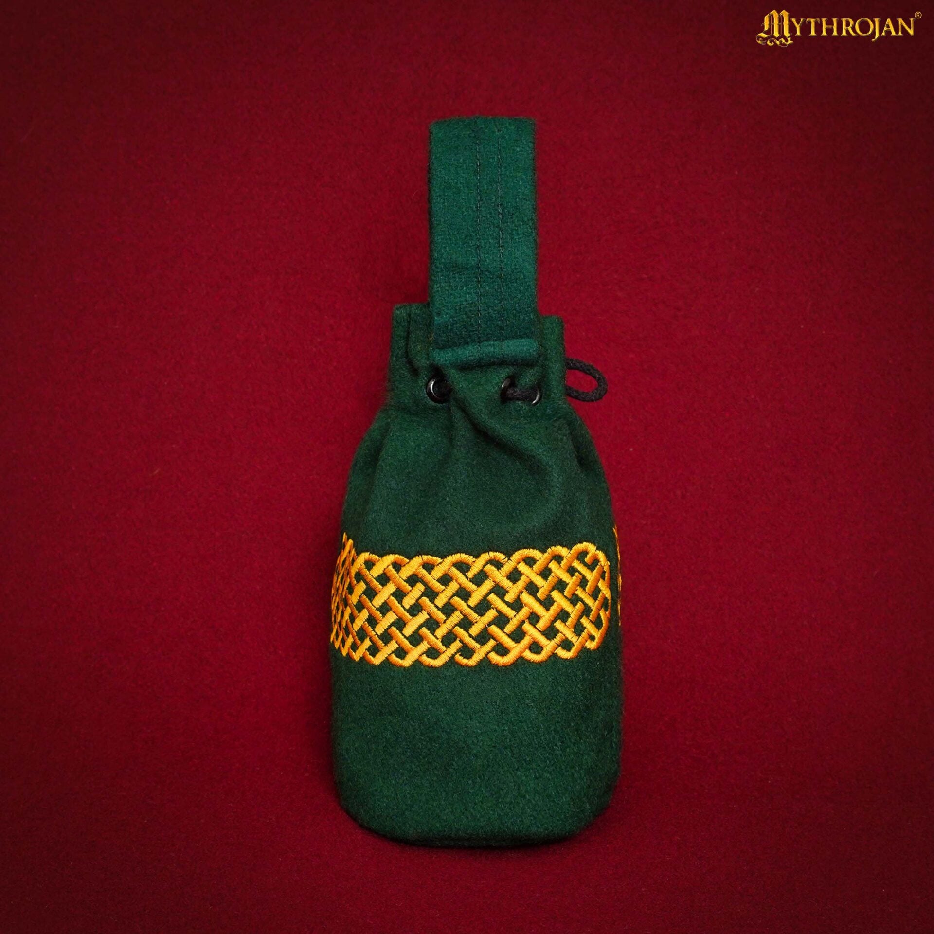 Zurrón medieval de lana bordado con cordón - Verde