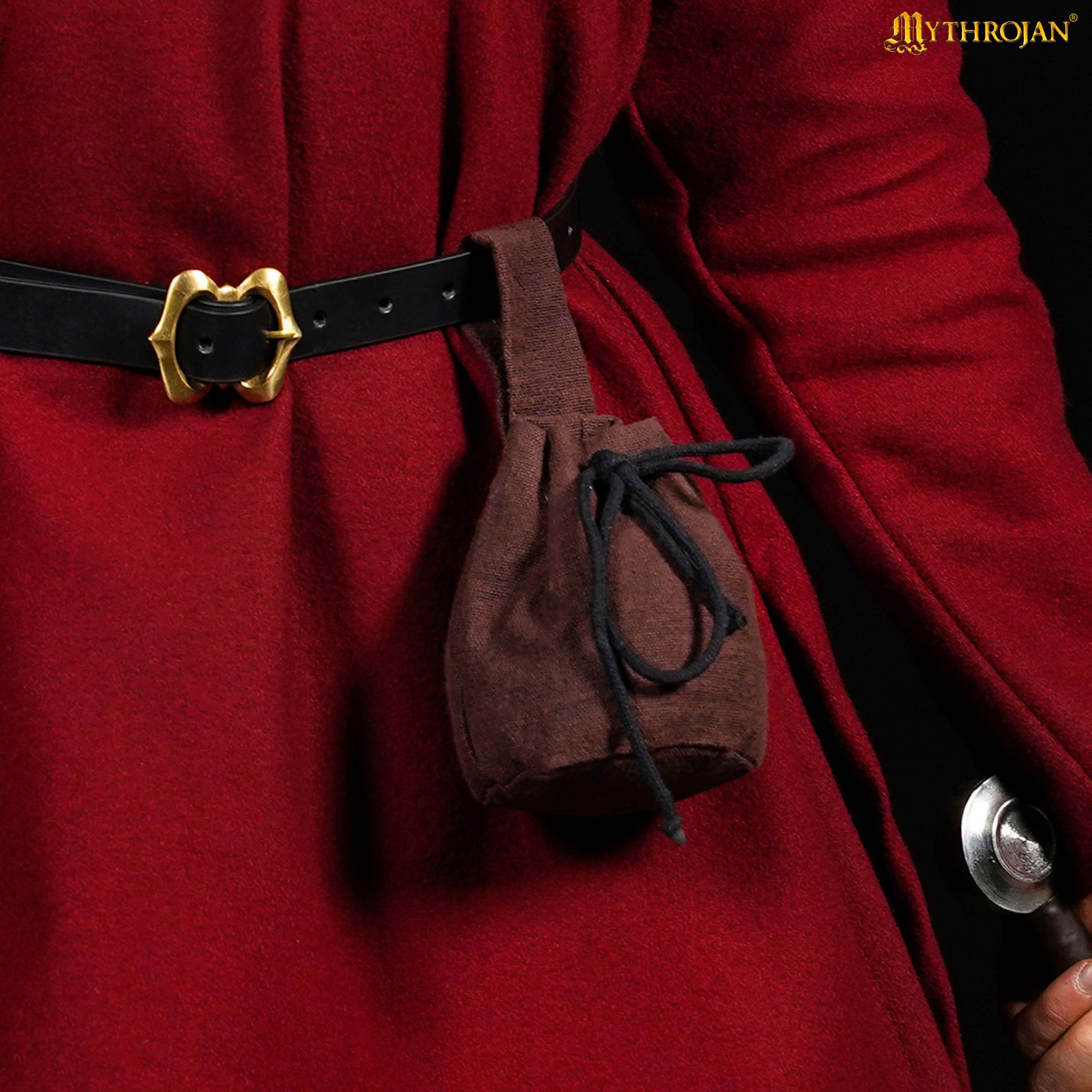 Bolsa de cinturón medieval en lona de algodón con cordón - Marrón