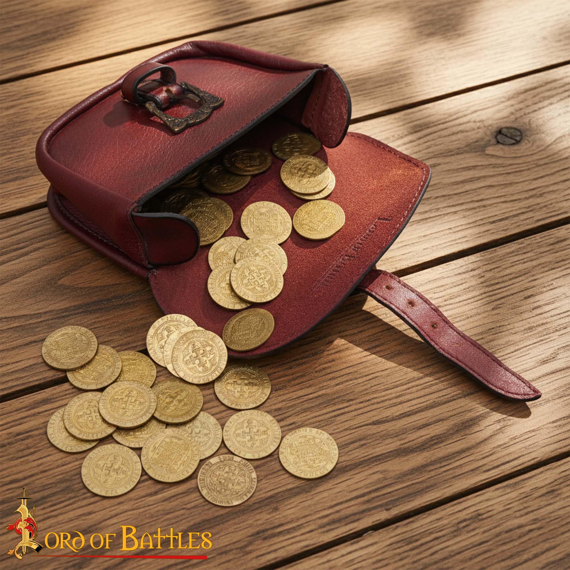 Bolsa de cinturón de cuero hecha a mano con hebilla celta de latón antiguo - imagen 9