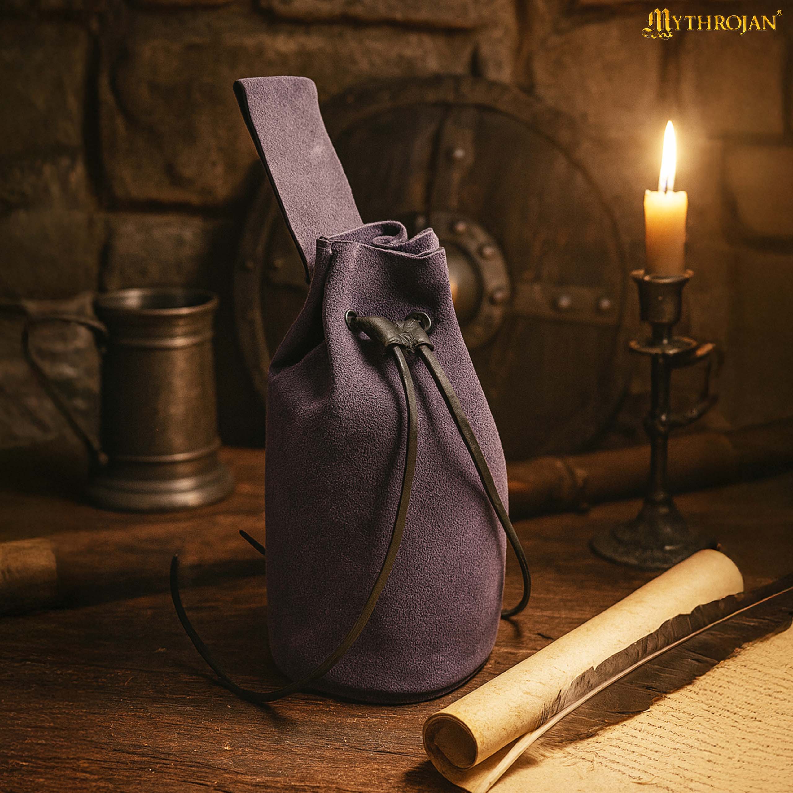 Bolsa de cordón de ante — Monedero medieval - Azul oscuro - Modelo 300113