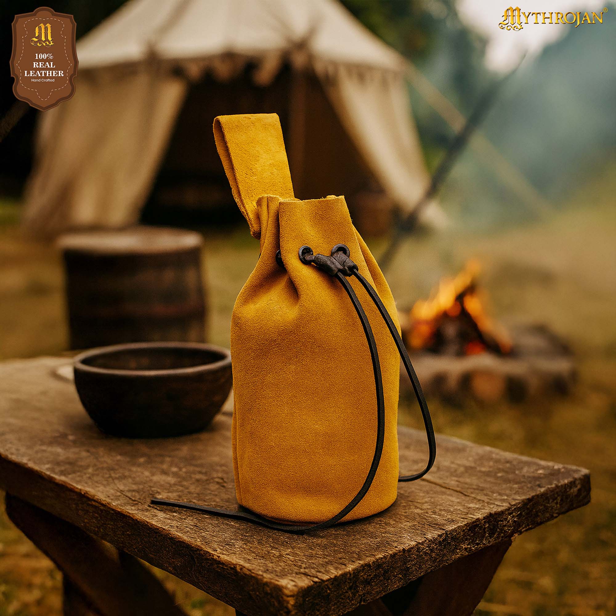 Bolsa de cordón de ante — Monedero medieval - Amarillo - Modelo 300304
