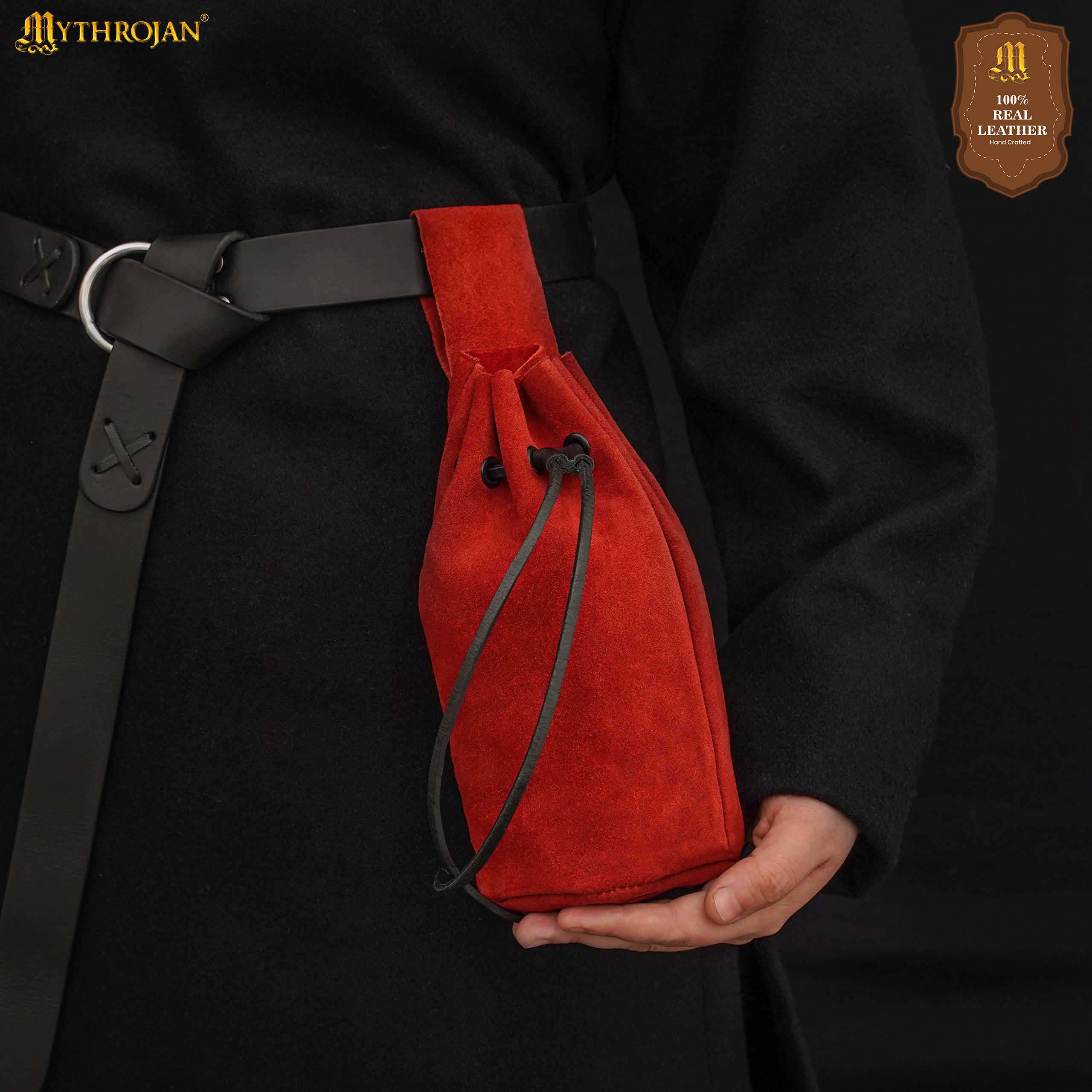 Bolsa de cordón de ante — Monedero medieval - Rojo - Modelo 300307