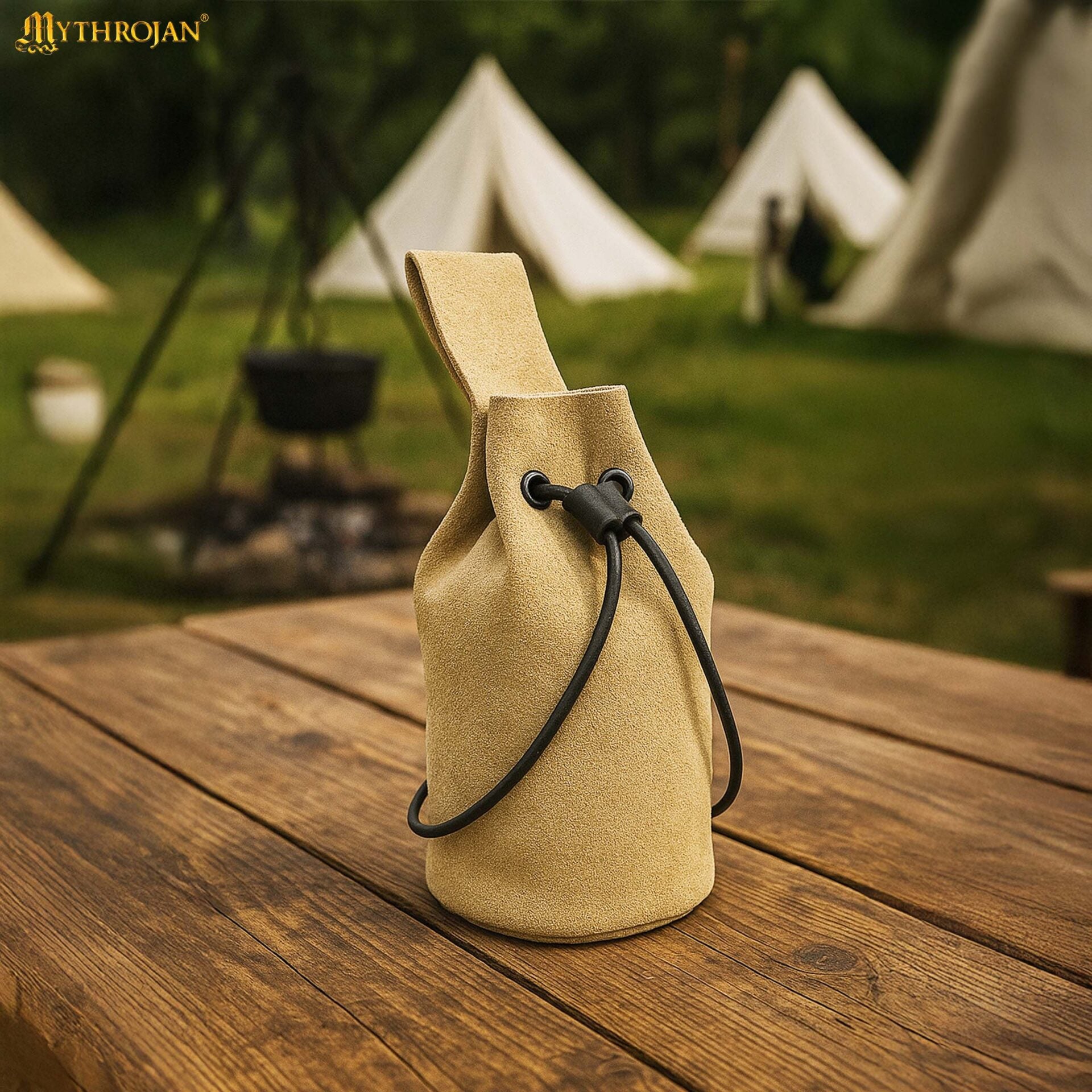 Bolsa de cordón de ante — Monedero medieval - Light Green - Modelo 300368