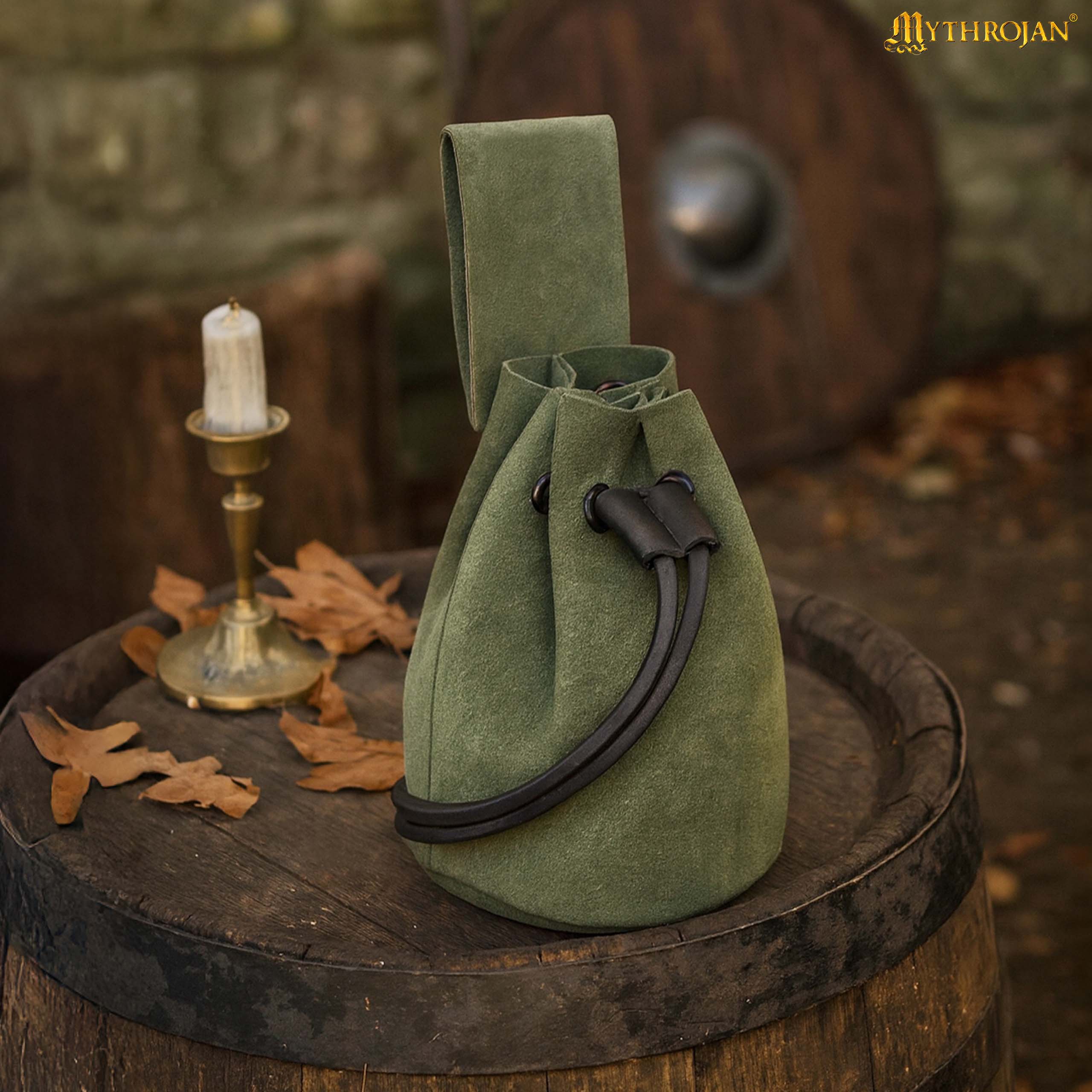 Bolsa de cordón de ante — Monedero medieval - Verde oscuro - Modelo 300755GN