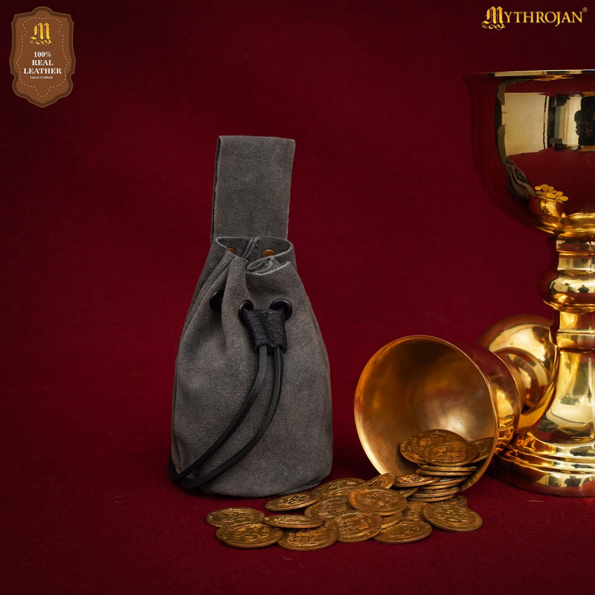 Bolsa de cordón de ante — Monedero medieval - Gris - Modelo 300755GY
