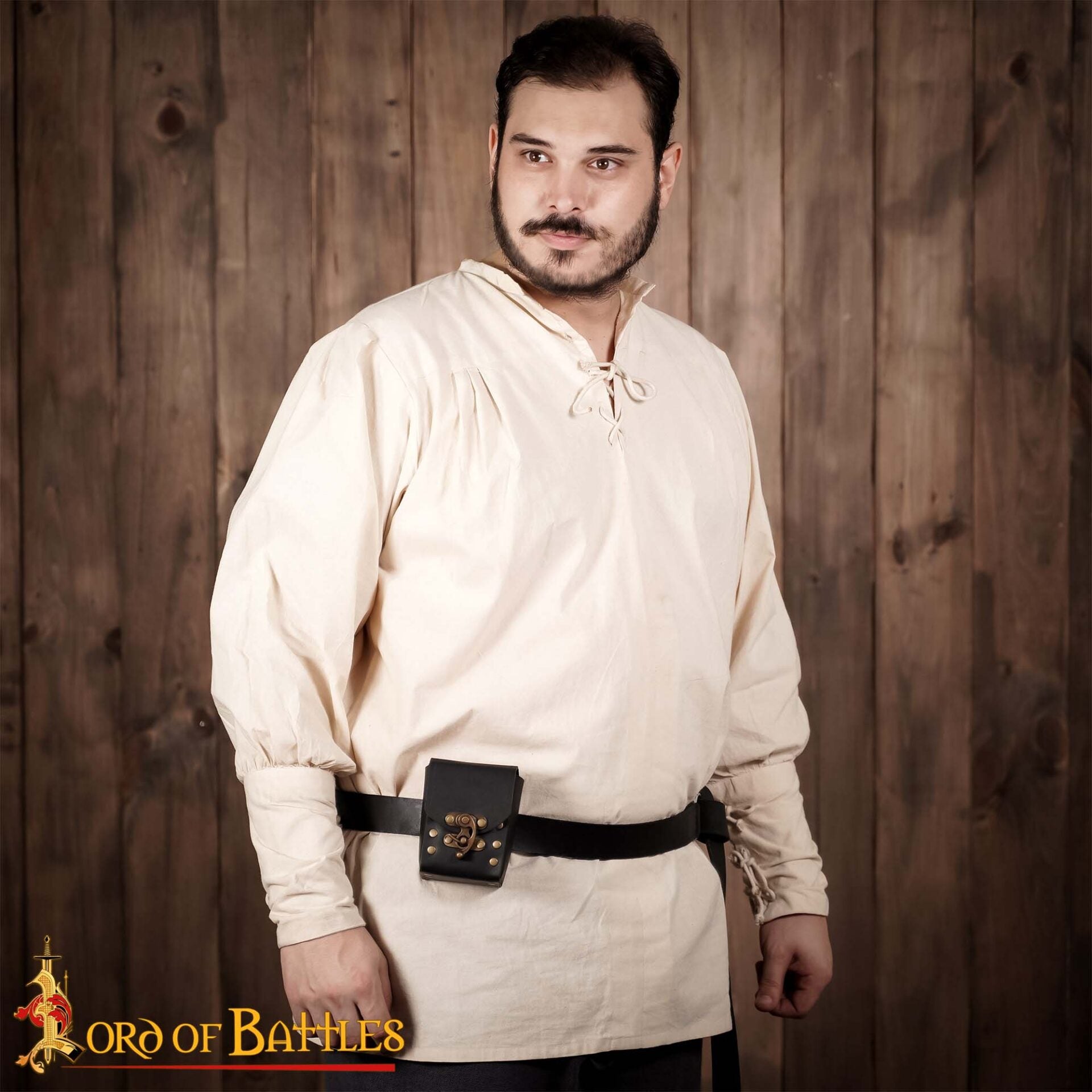 Bolsa de cinturón medieval en cuero 3 mm con broche de latón antiguo - imagen 17