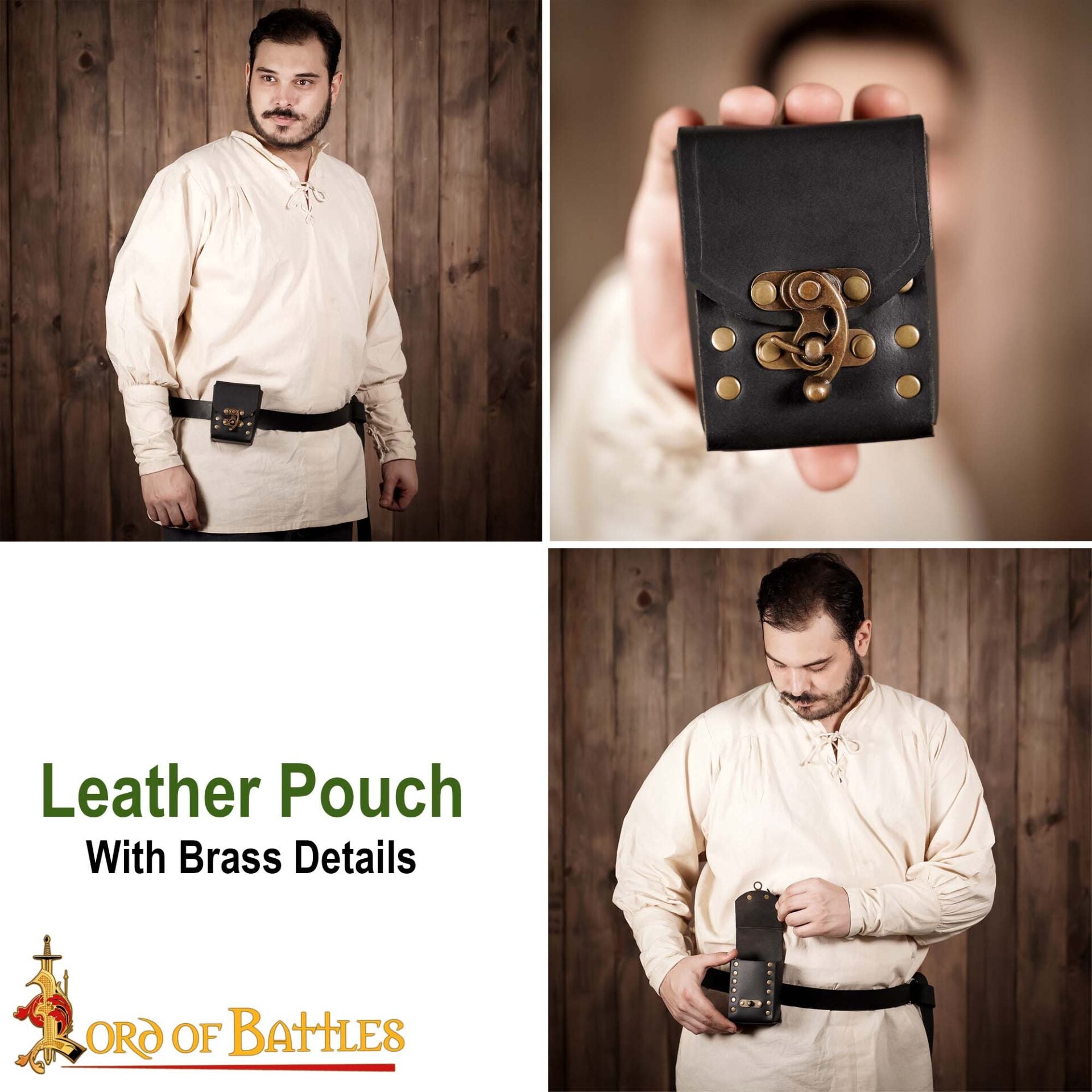 Bolsa de cinturón medieval en cuero 3 mm con broche de latón antiguo - imagen 9