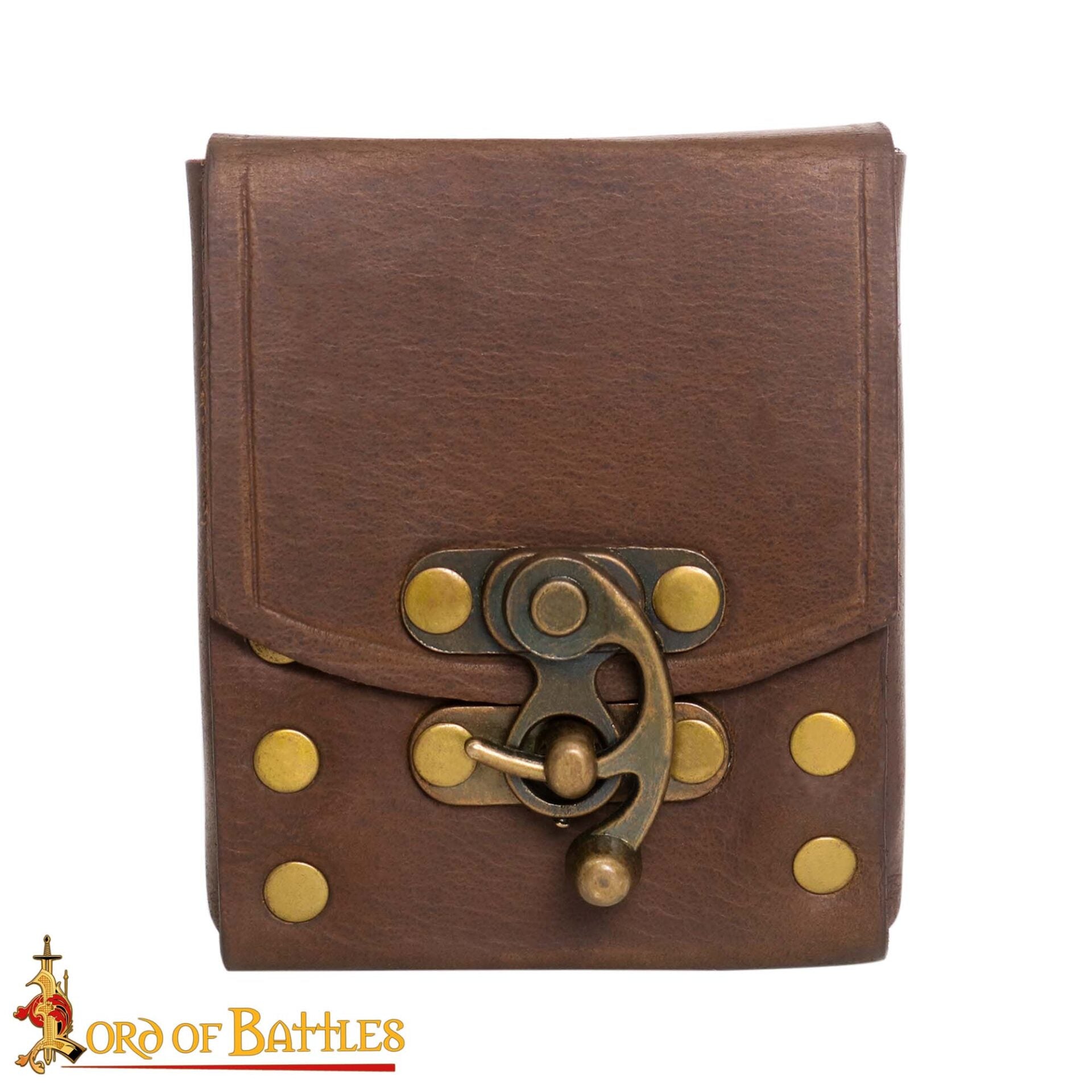 Bolsa de cinturón medieval en cuero 3 mm con broche de latón antiguo - imagen 12