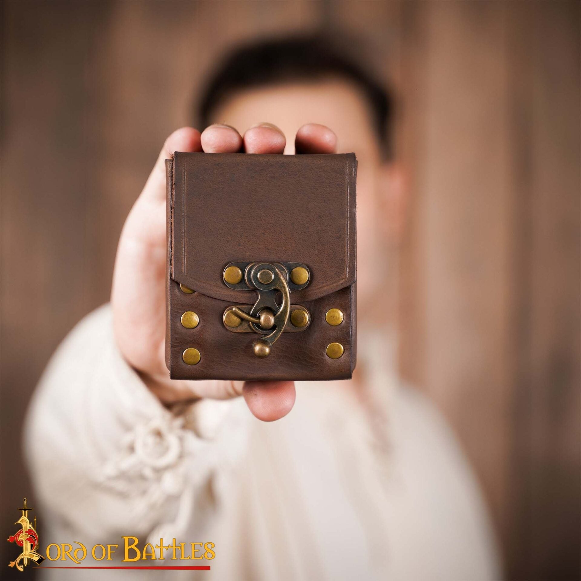 Bolsa de cinturón medieval en cuero 3 mm con broche de latón antiguo - imagen 7