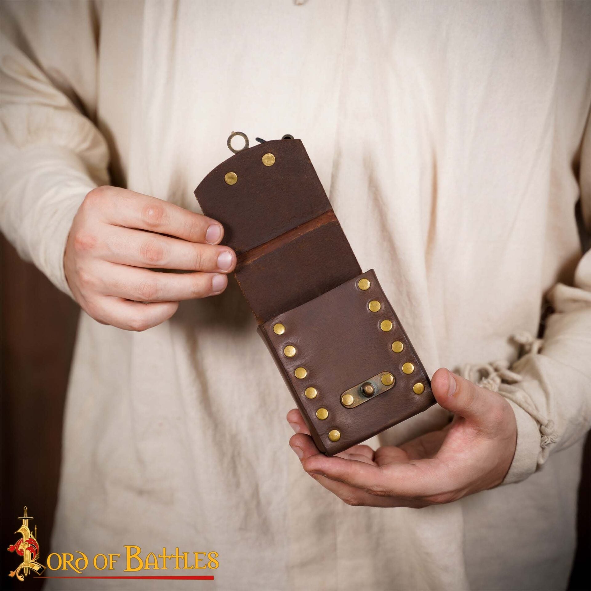 Bolsa de cinturón medieval en cuero 3 mm con broche de latón antiguo - imagen 8