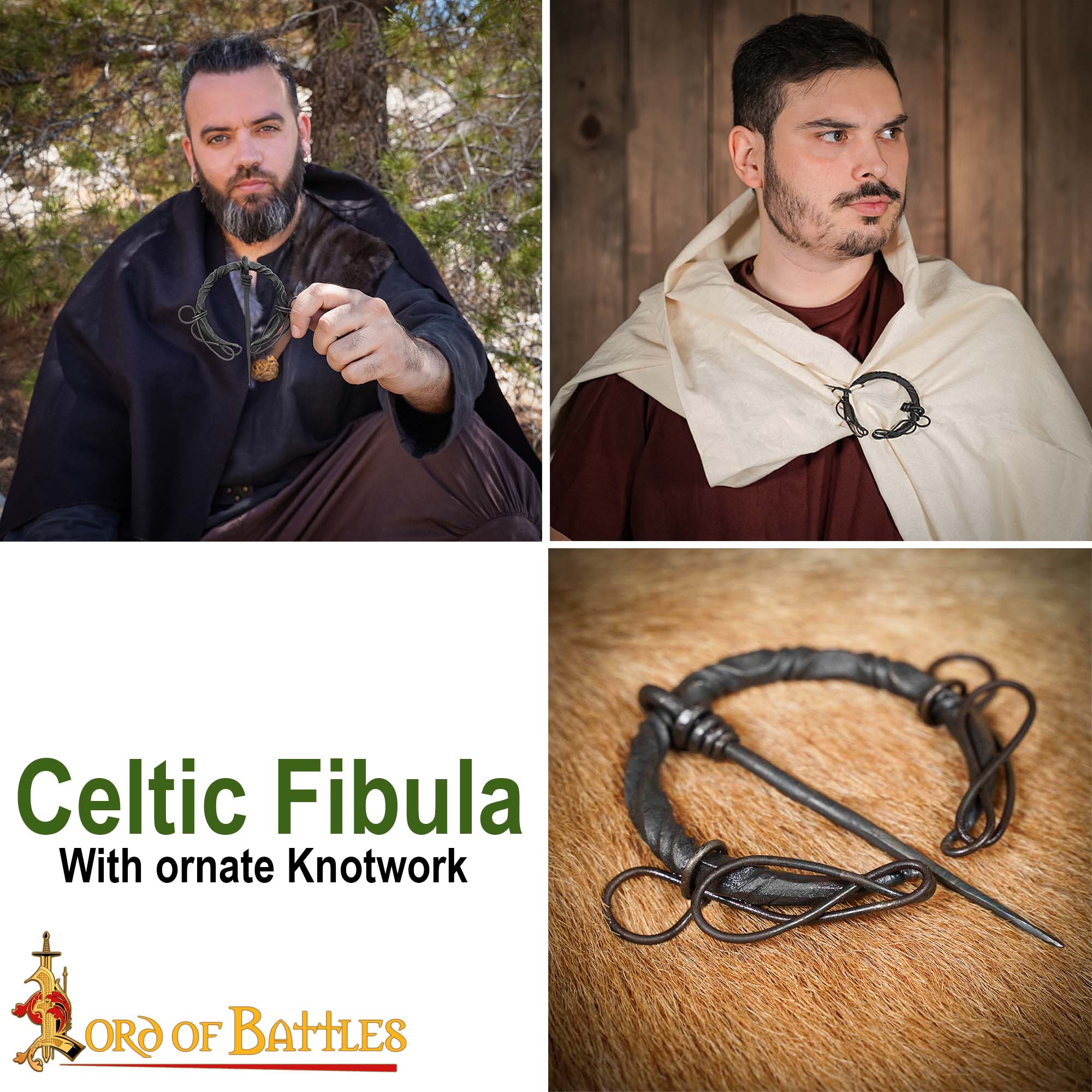 Broche penannular vikingo forjado a mano en hierro para manto medieval - imagen 18