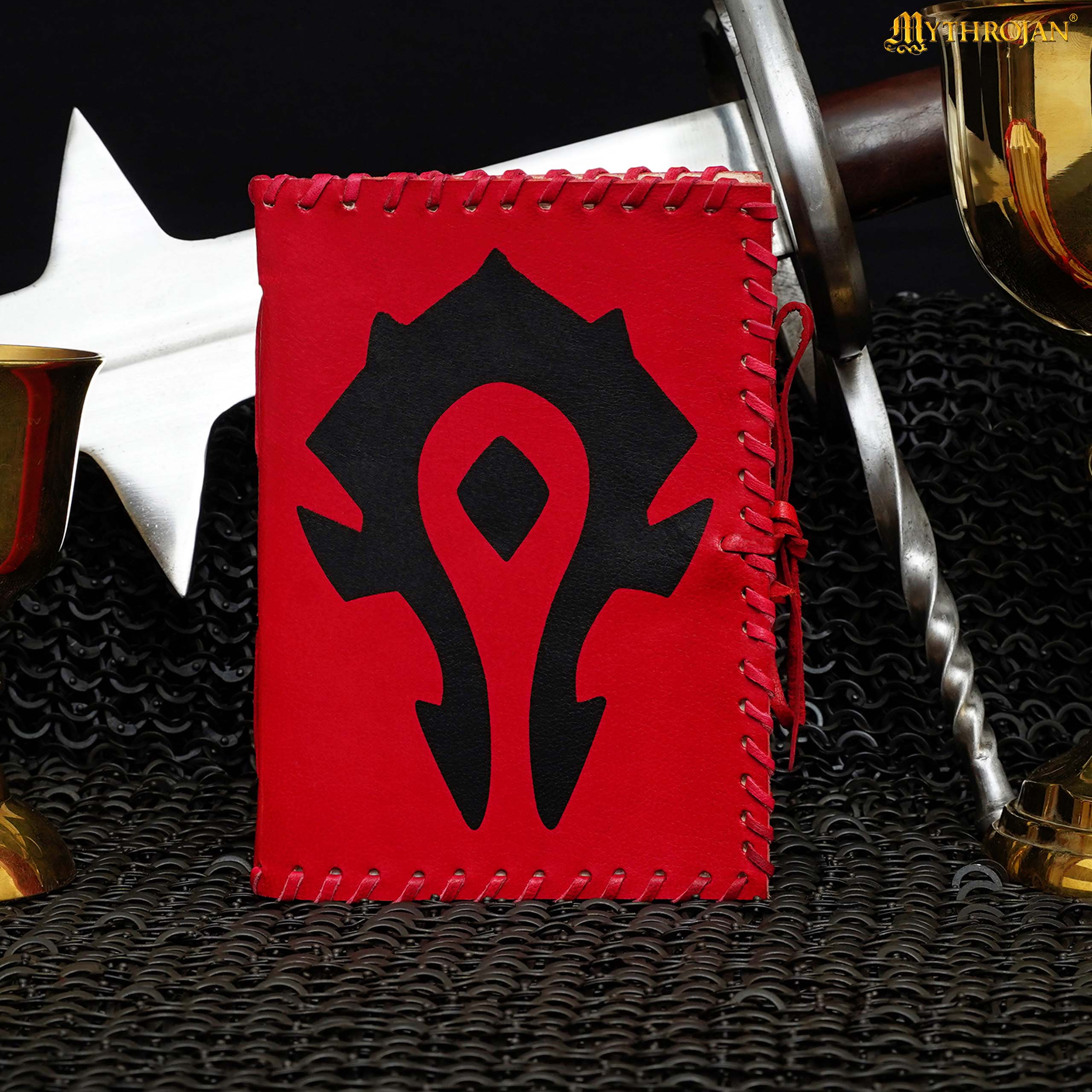 Diario de cuero «For the Horde» (Warcraft) — 5 x 7 pulgadas - Rojo