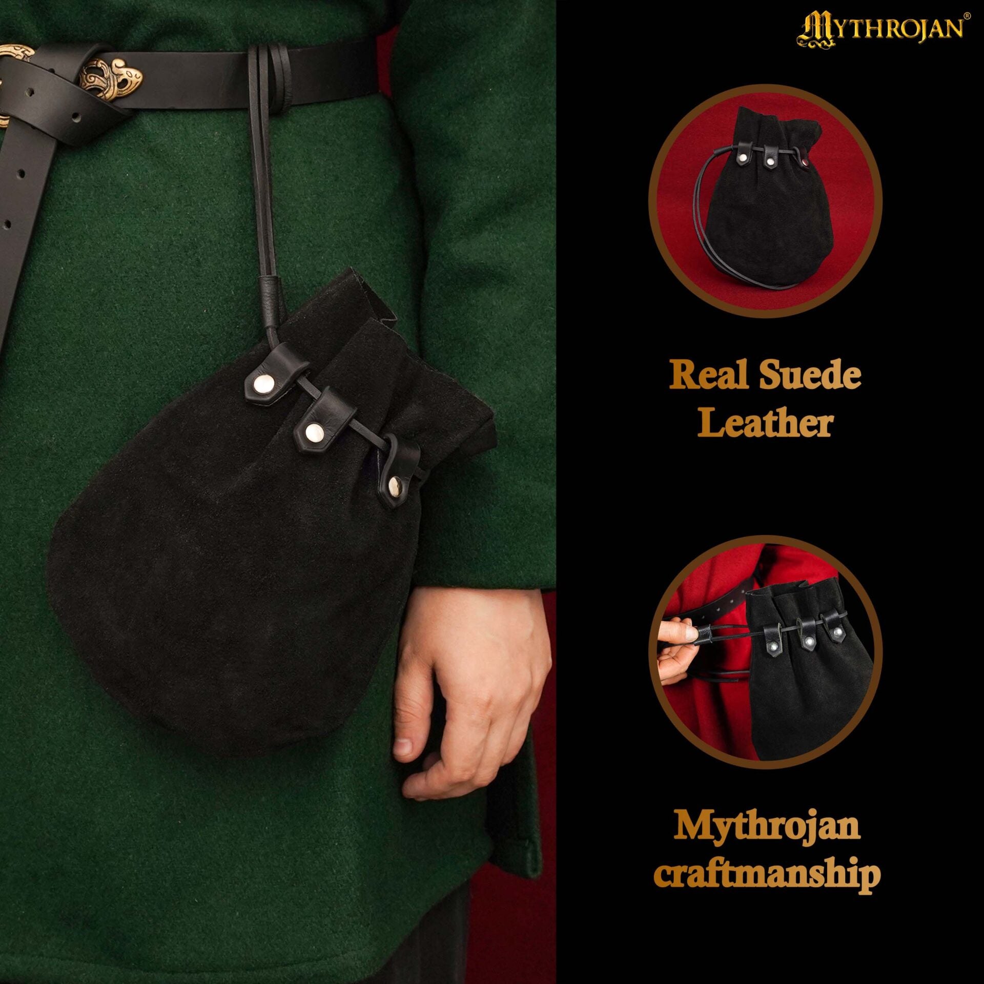 Bolsa de serraje medieval con cordón, monedero renacentista - imagen 6