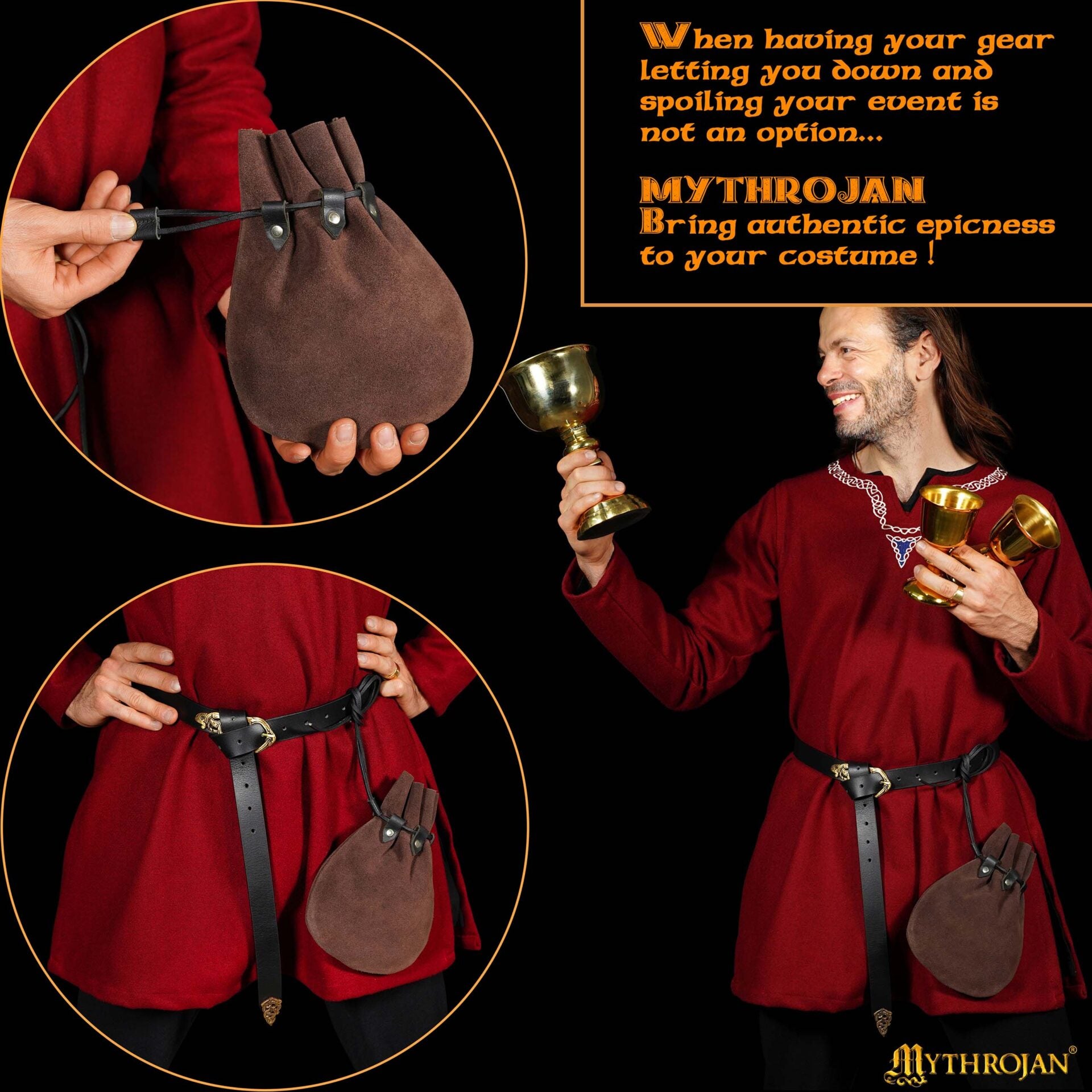 Bolsa de serraje medieval con cordón, monedero renacentista - imagen 4