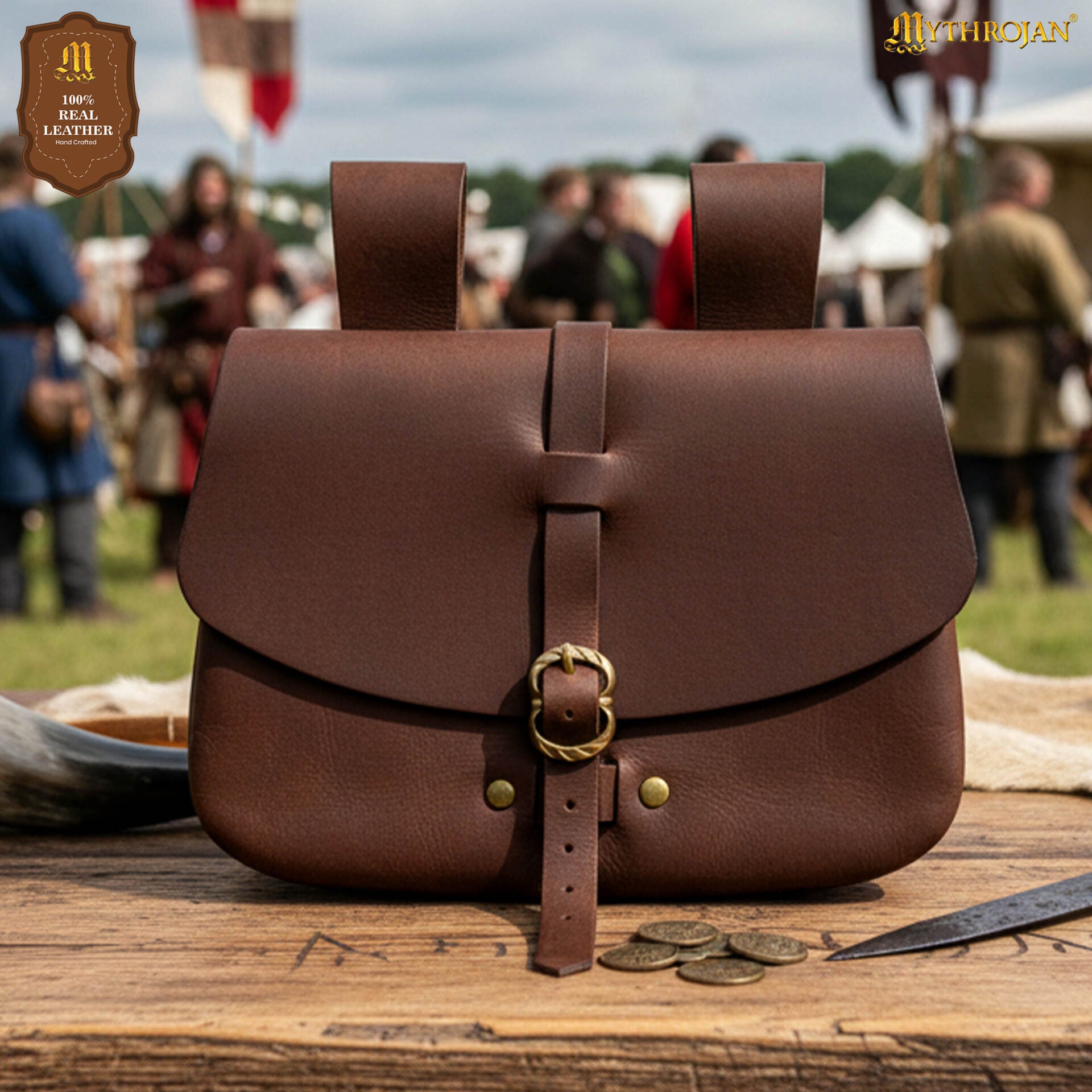 Bolsa de cintura medieval de cuero genuino - LARP y disfraces - imagen 3