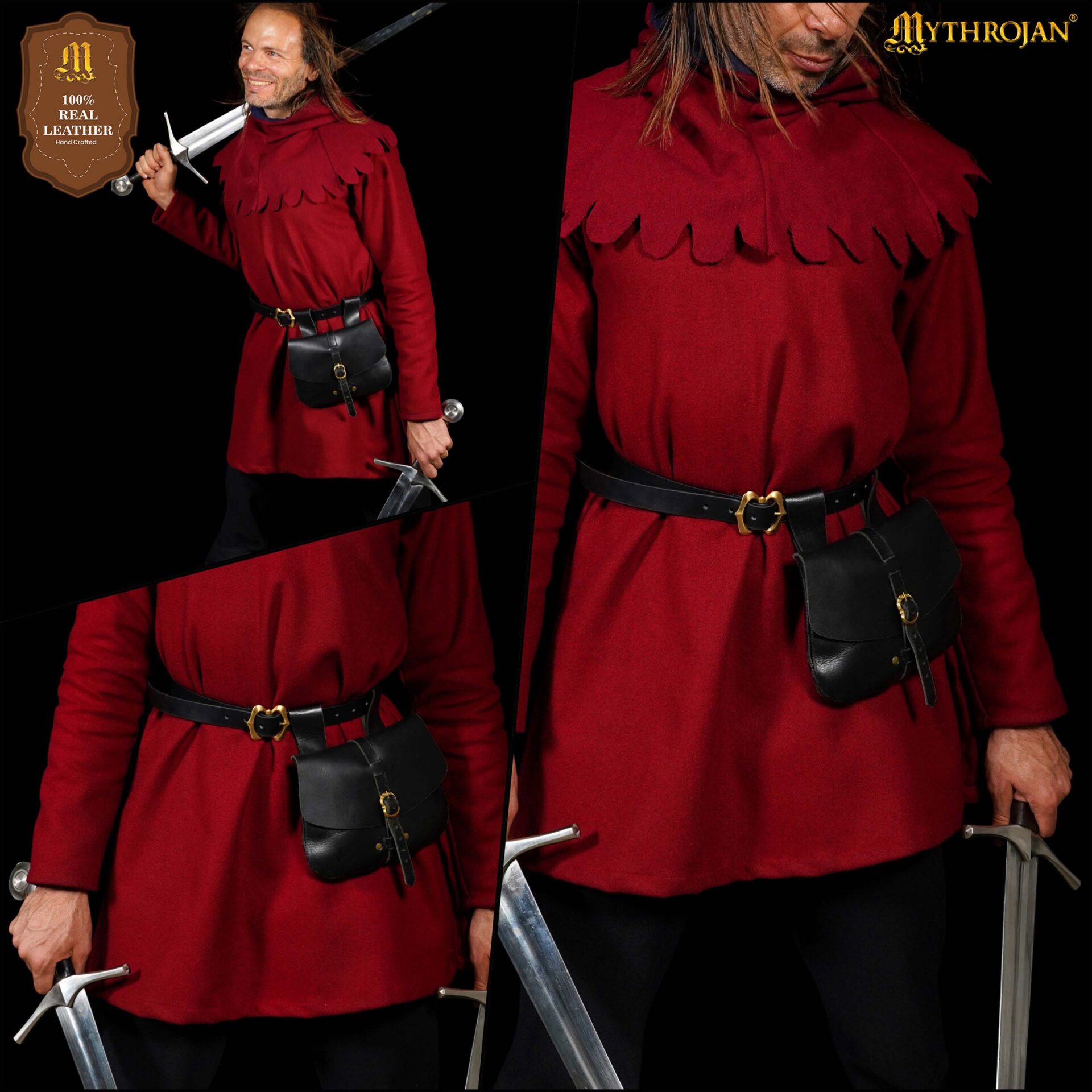 Bolsa de cintura medieval de cuero genuino - LARP y disfraces - imagen 6