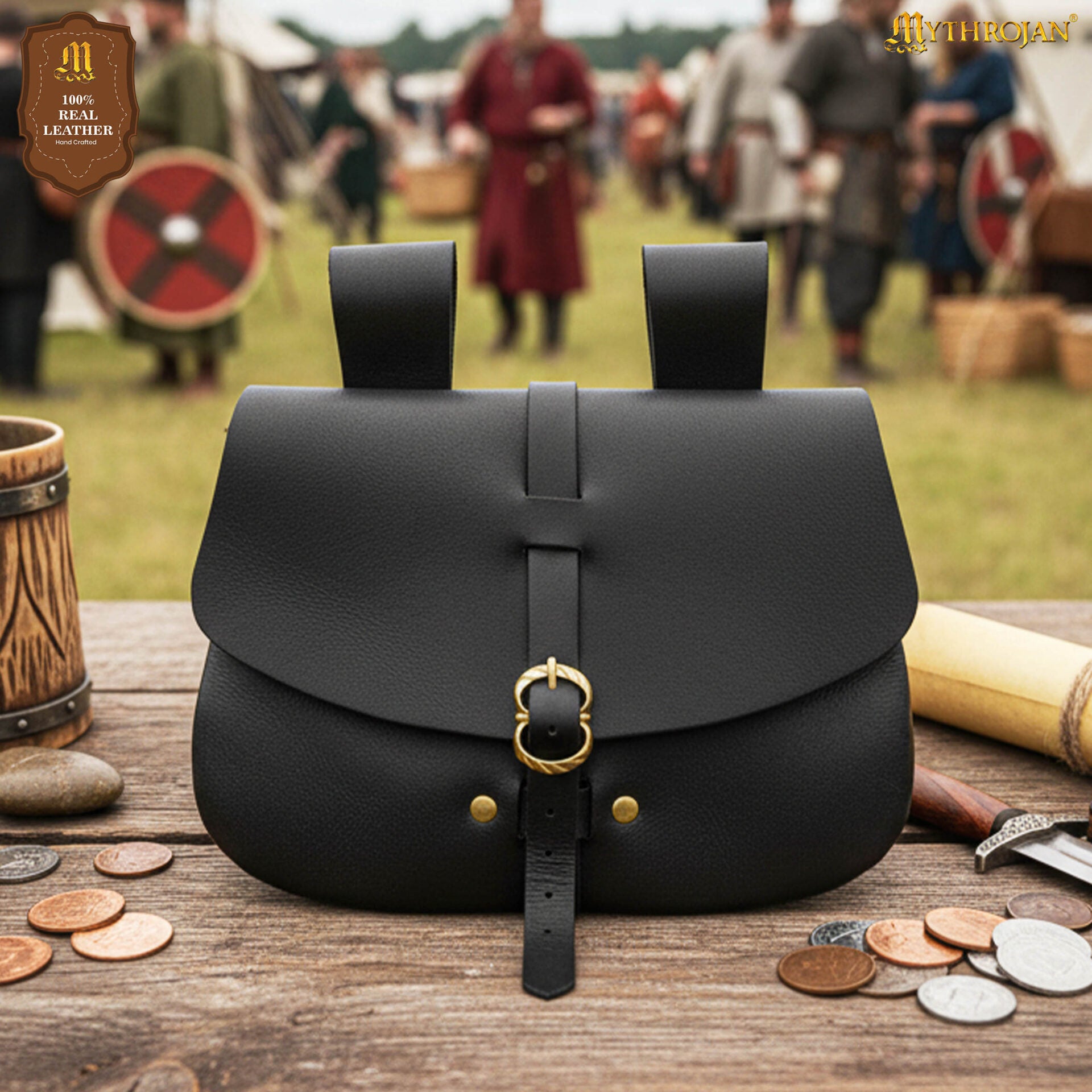 Bolsa de cintura medieval de cuero genuino - LARP y disfraces