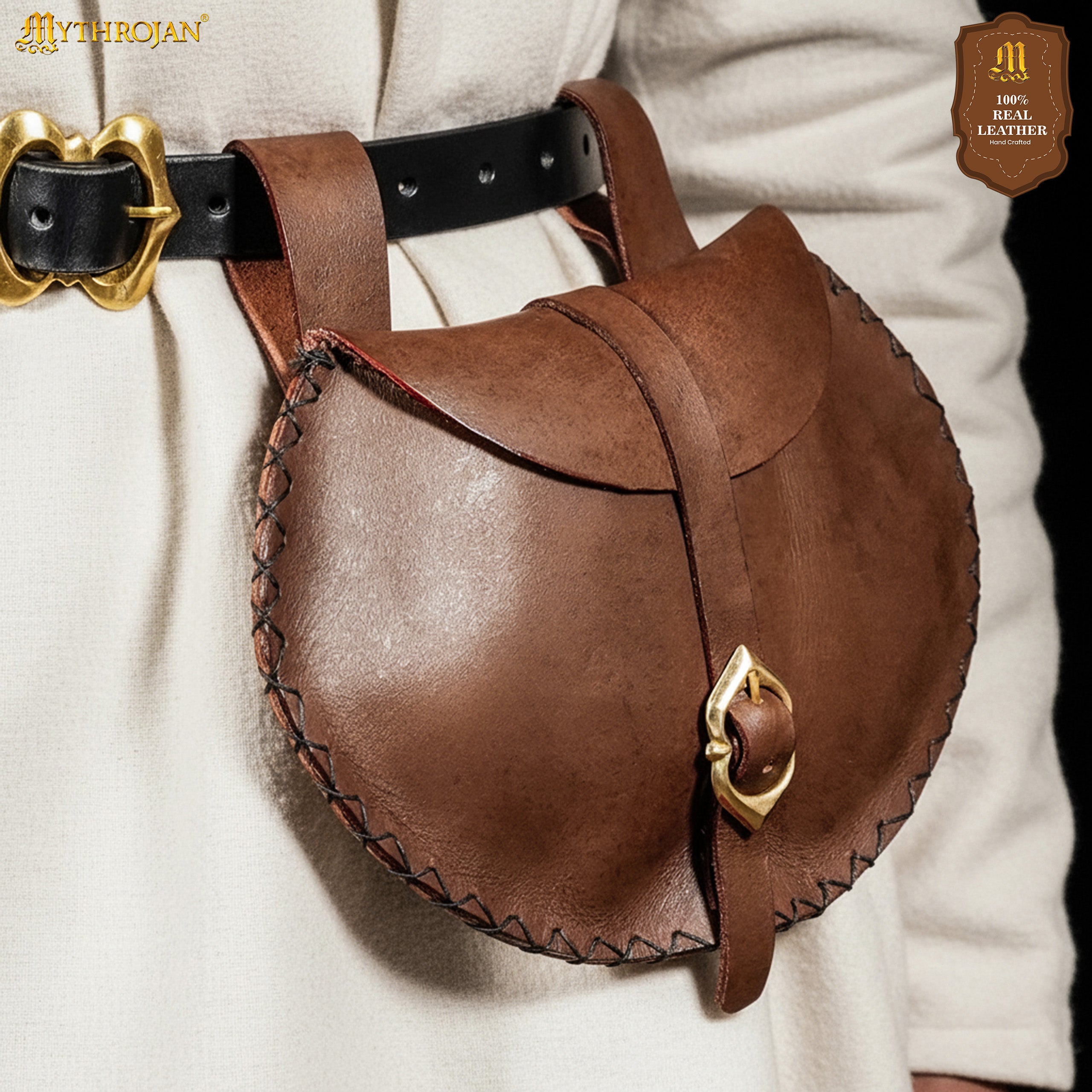 Bolsa renacentista de cuero con hebilla de latón - imagen 2