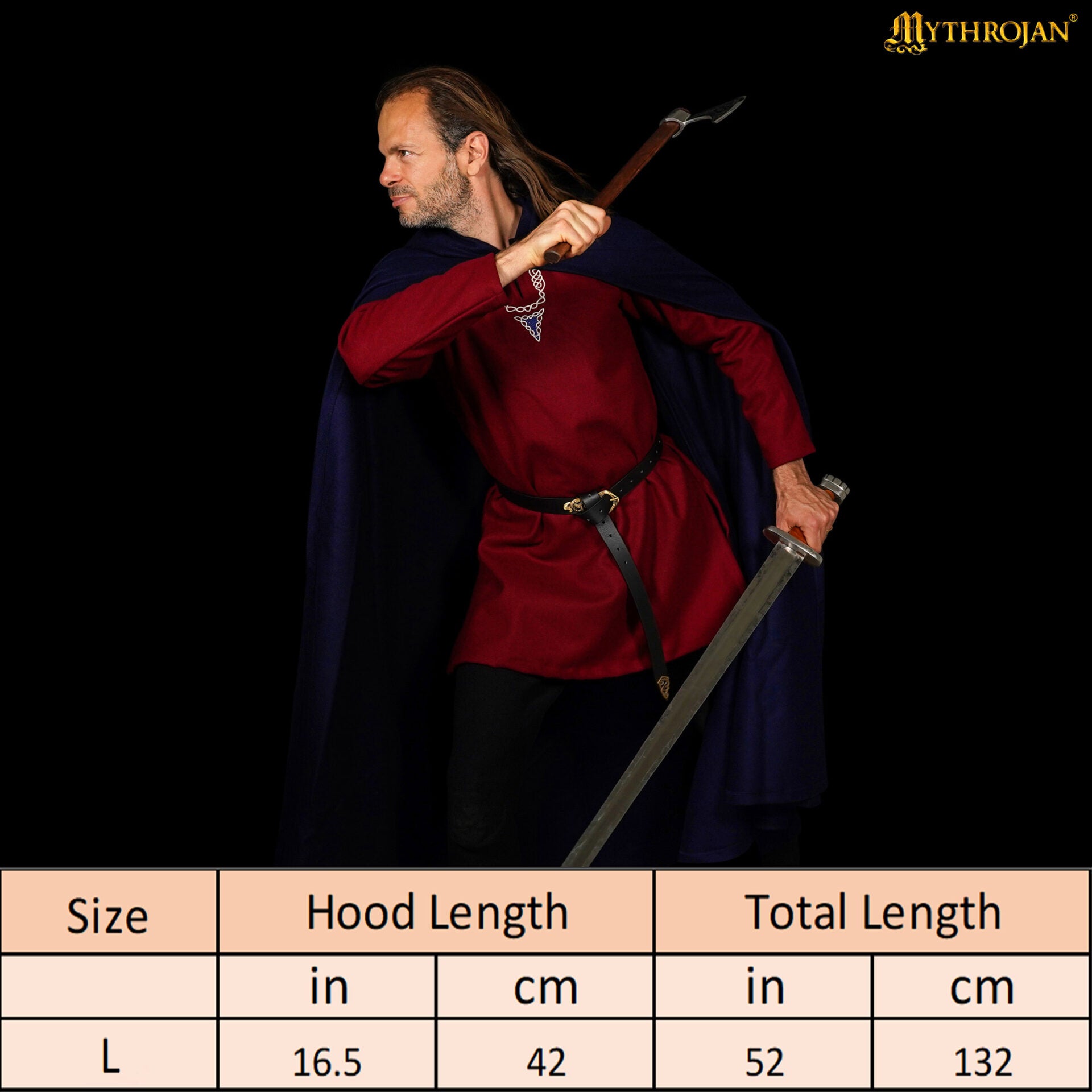 Capa medieval con capucha de lana y broche de latón macizo - imagen 20