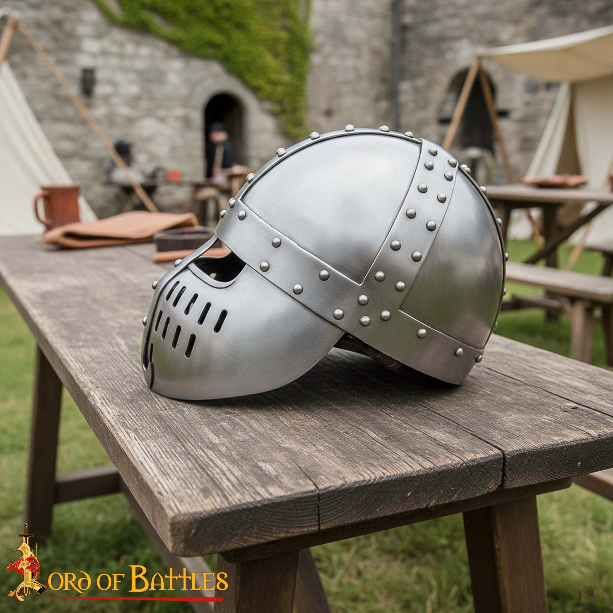 Imagen única de: Yelmo Spangenhelm normando con protector facial y forro de cuero - imagen 6