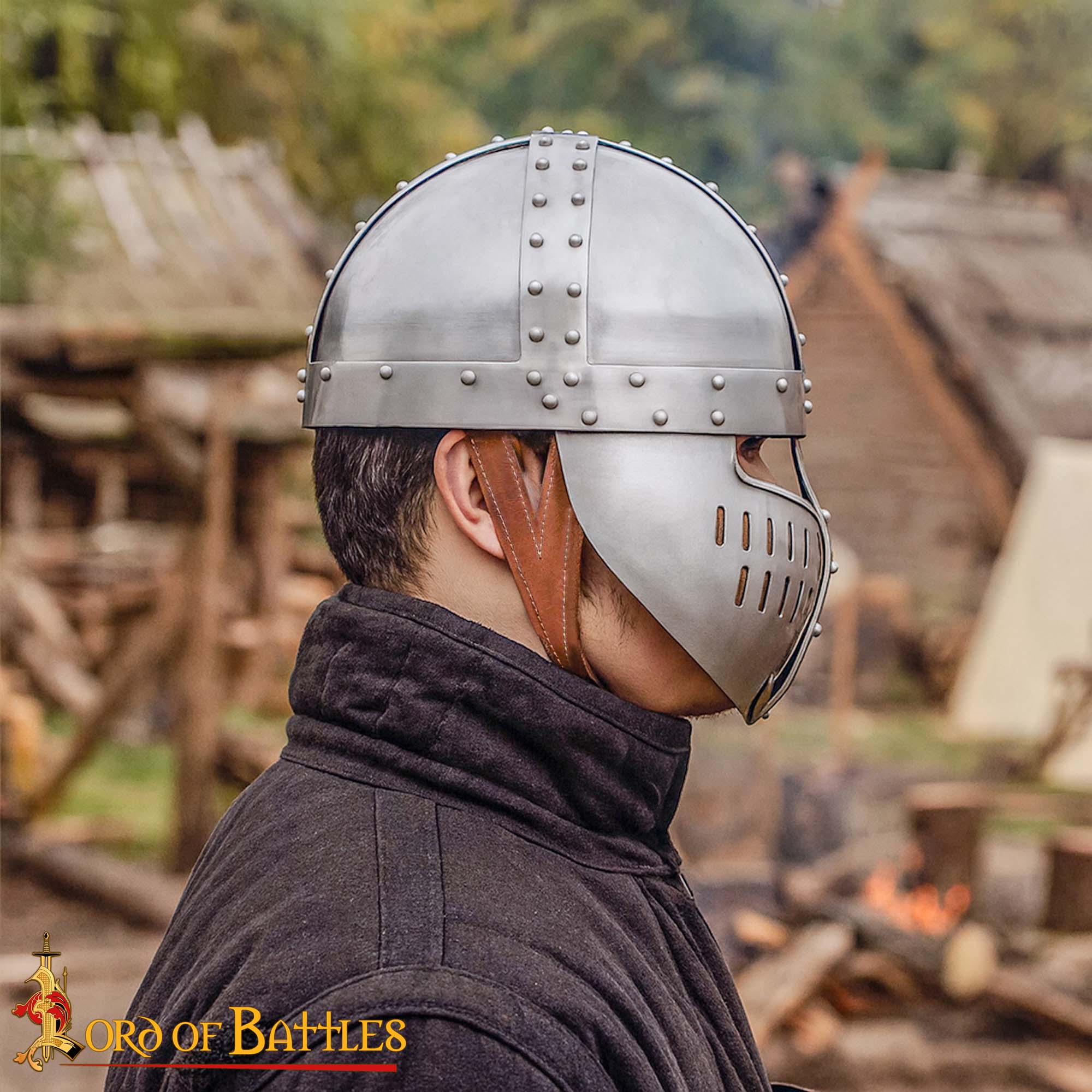 Imagen única de: Yelmo Spangenhelm normando con protector facial y forro de cuero - imagen 8