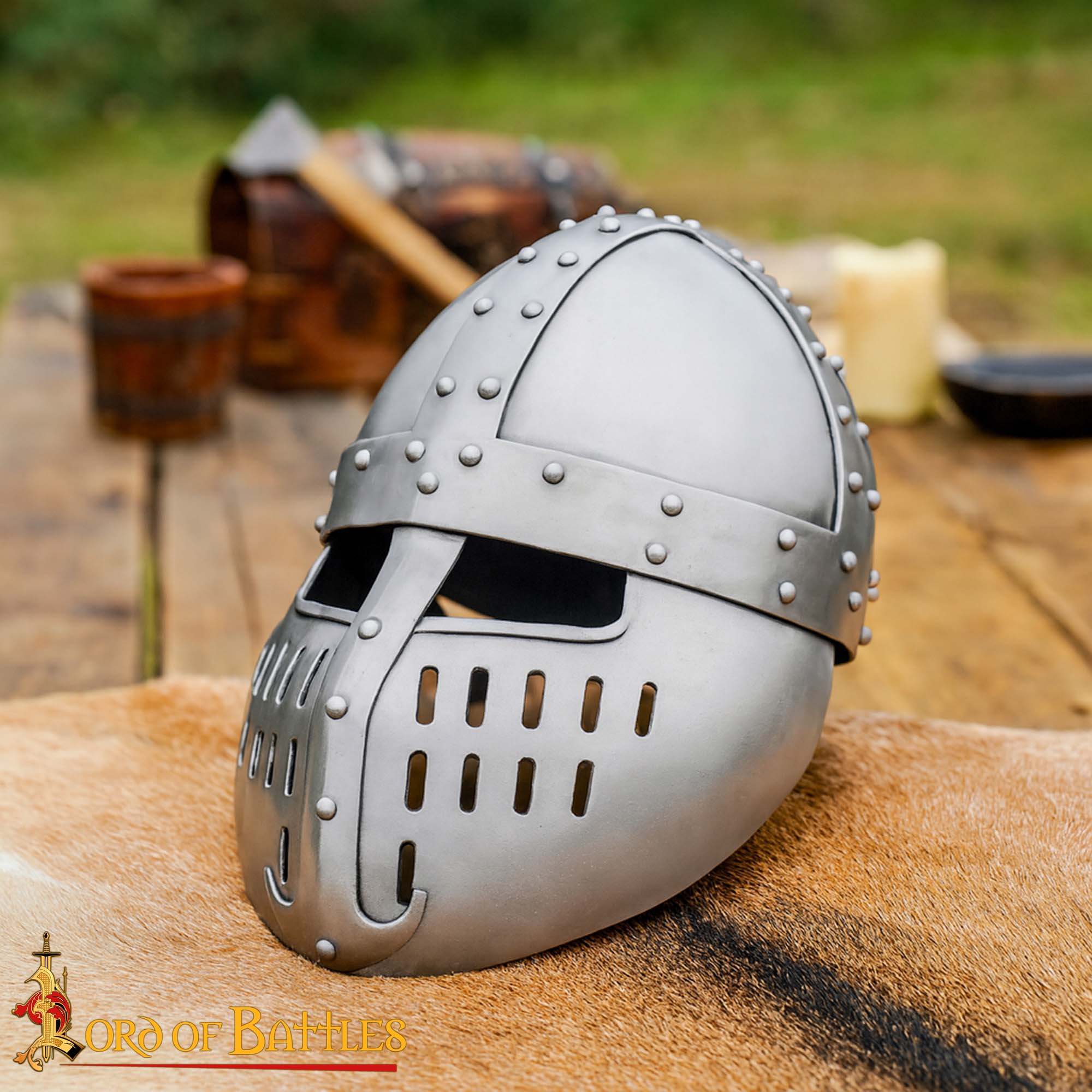 Imagen única de: Yelmo Spangenhelm normando con protector facial y forro de cuero - imagen 2