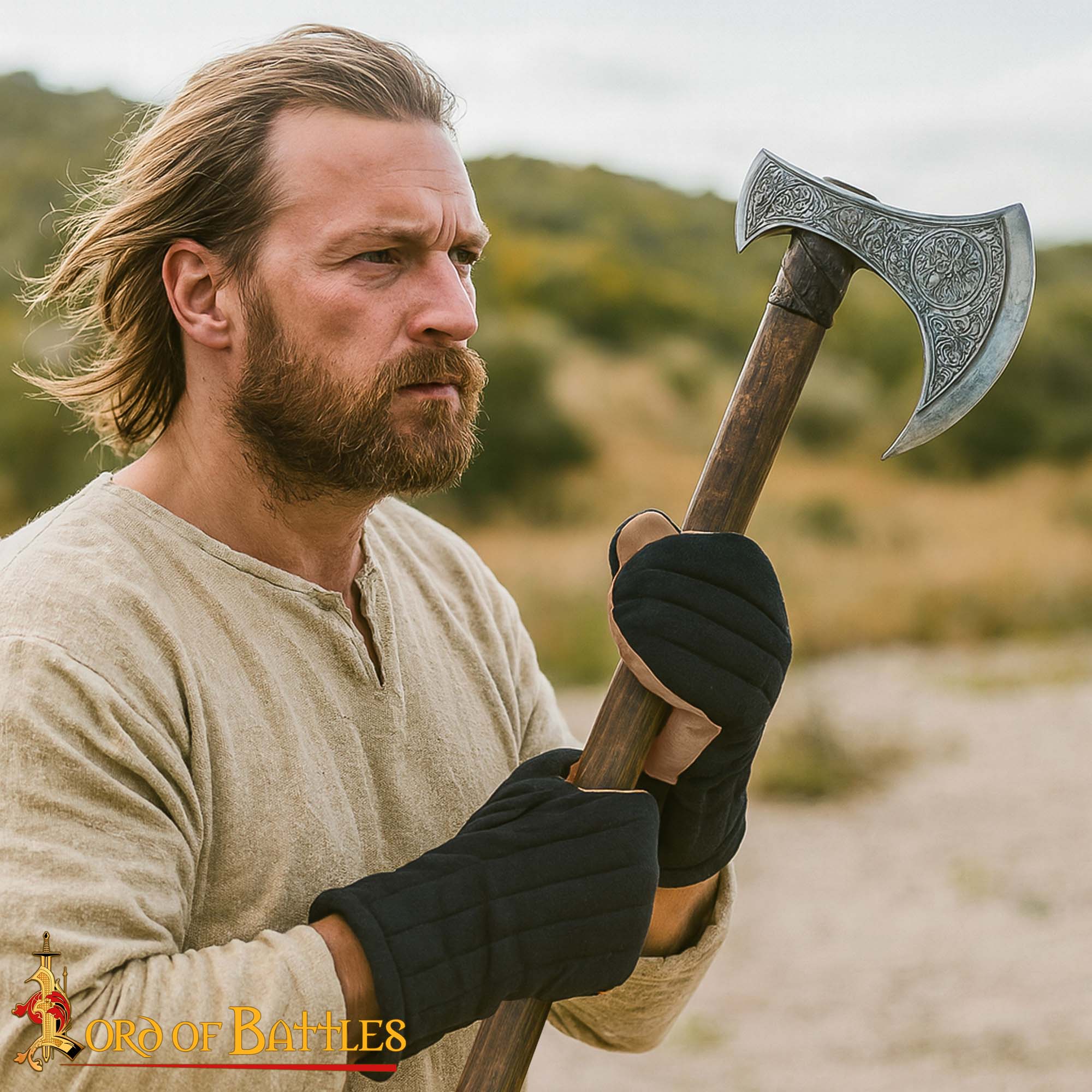 Guantes acolchados de lona de algodón con palma de cuero para recreación medieval - imagen 7