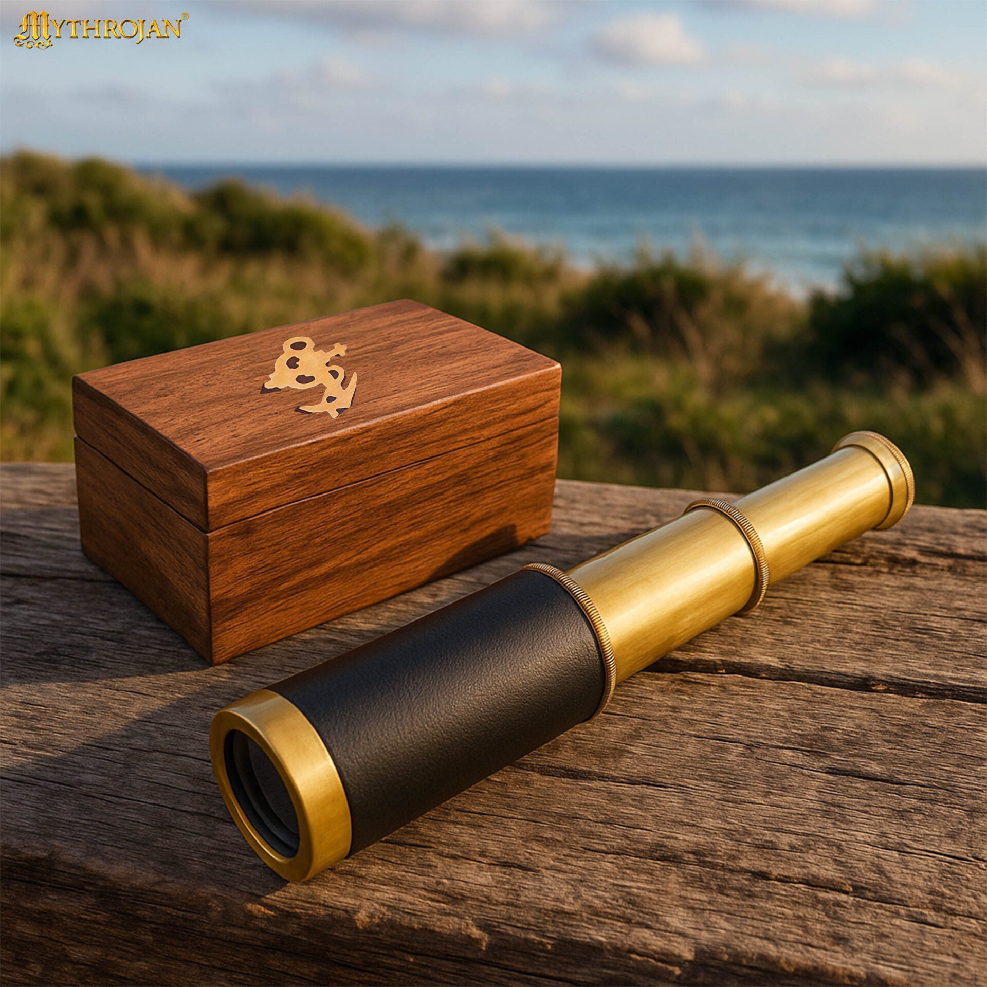 Catalejo pirata de latón con caja de madera - Negro - 6"