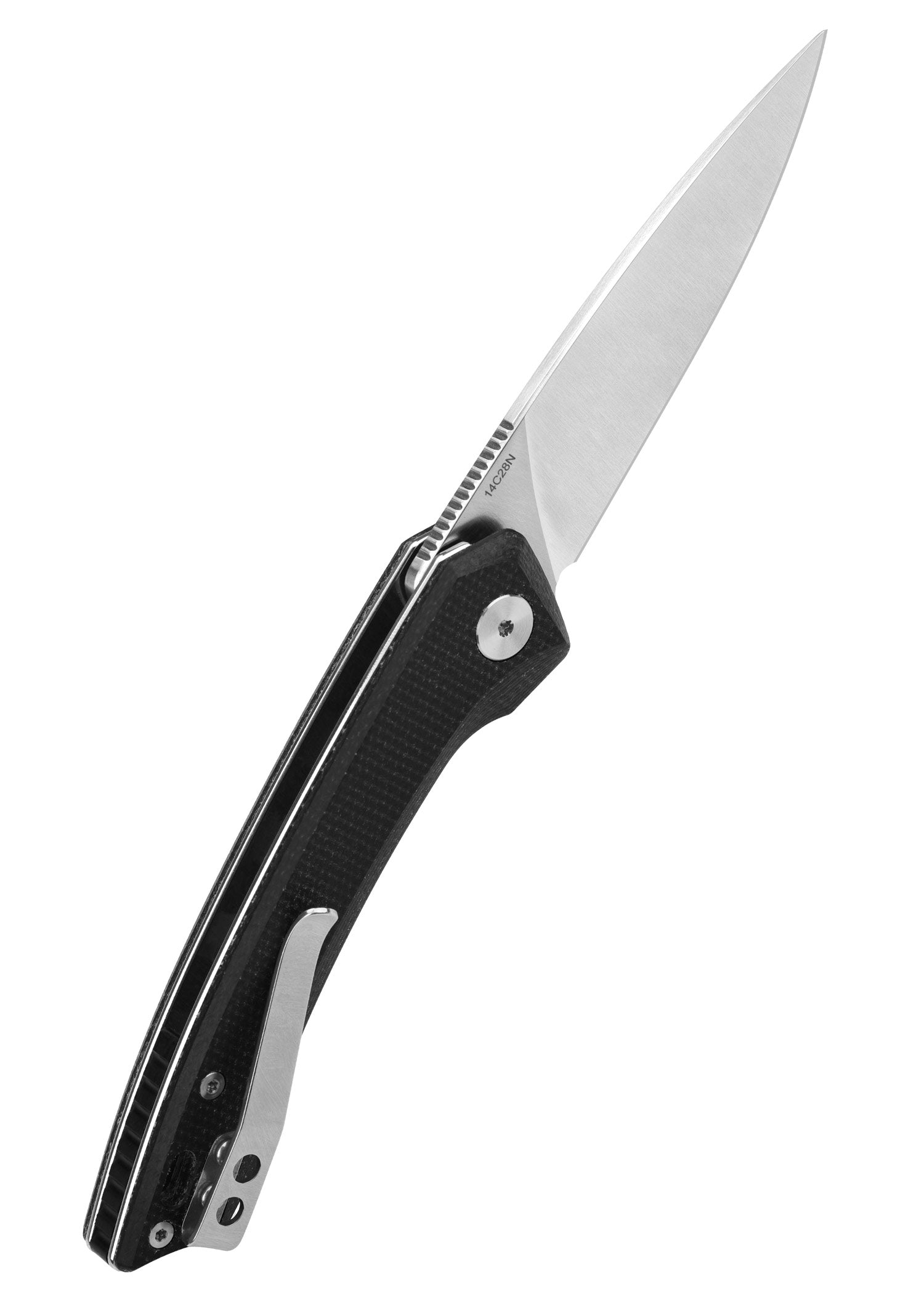 Imagen única de: Navaja Leopard, Hoja Satinada 14C28n, Mango Micarta Negra