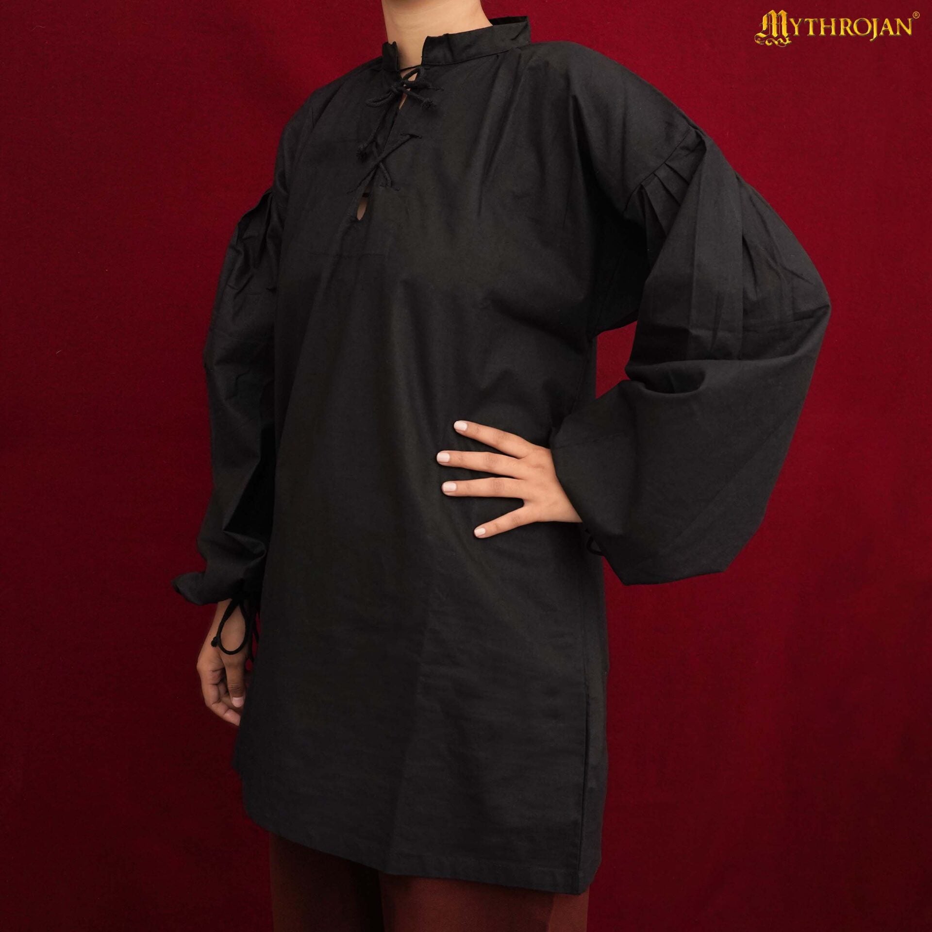 Camisa medieval de algodón con cordones - Aventurero - Negro - L
