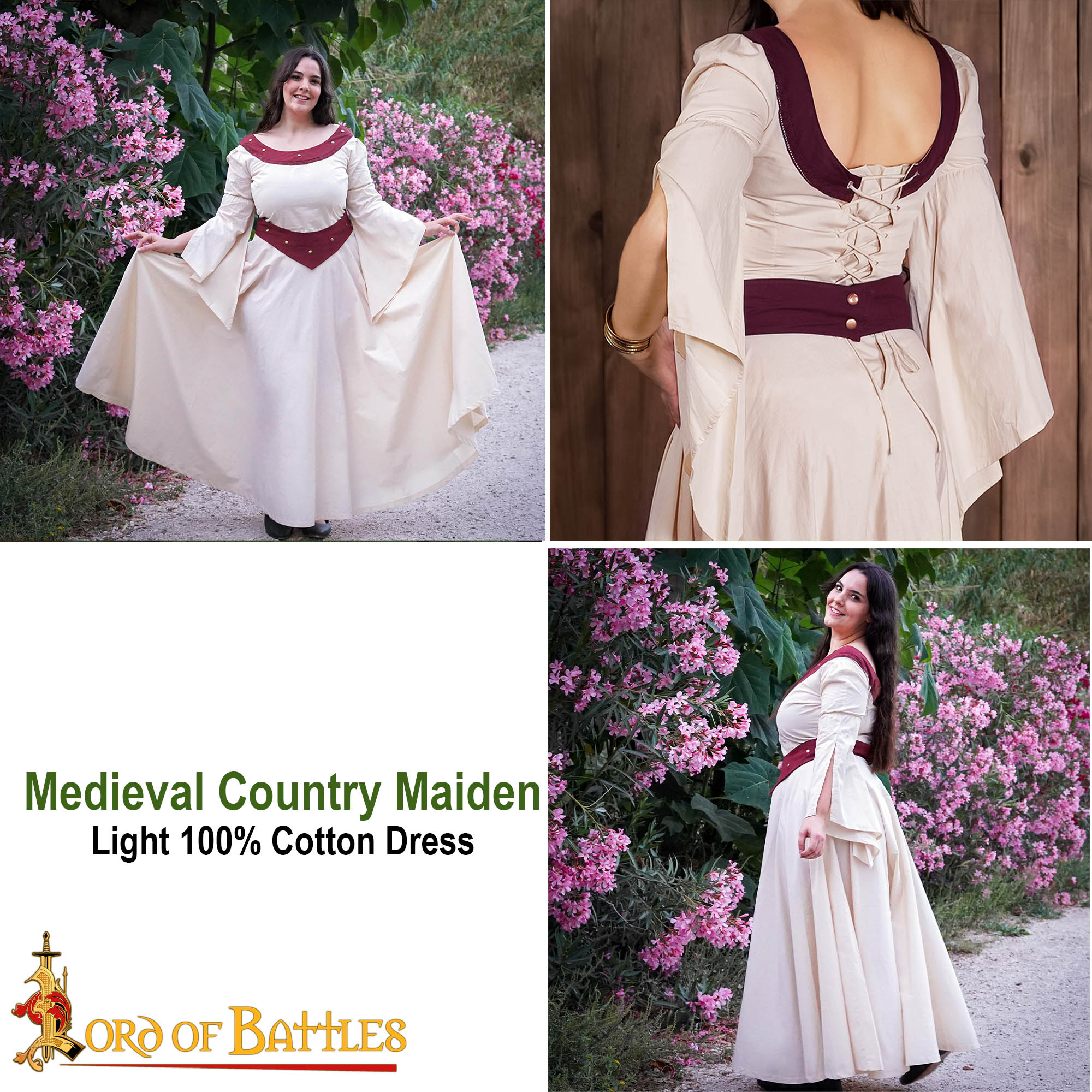 Vestido medieval campesina de algodón - crudo - imagen 8