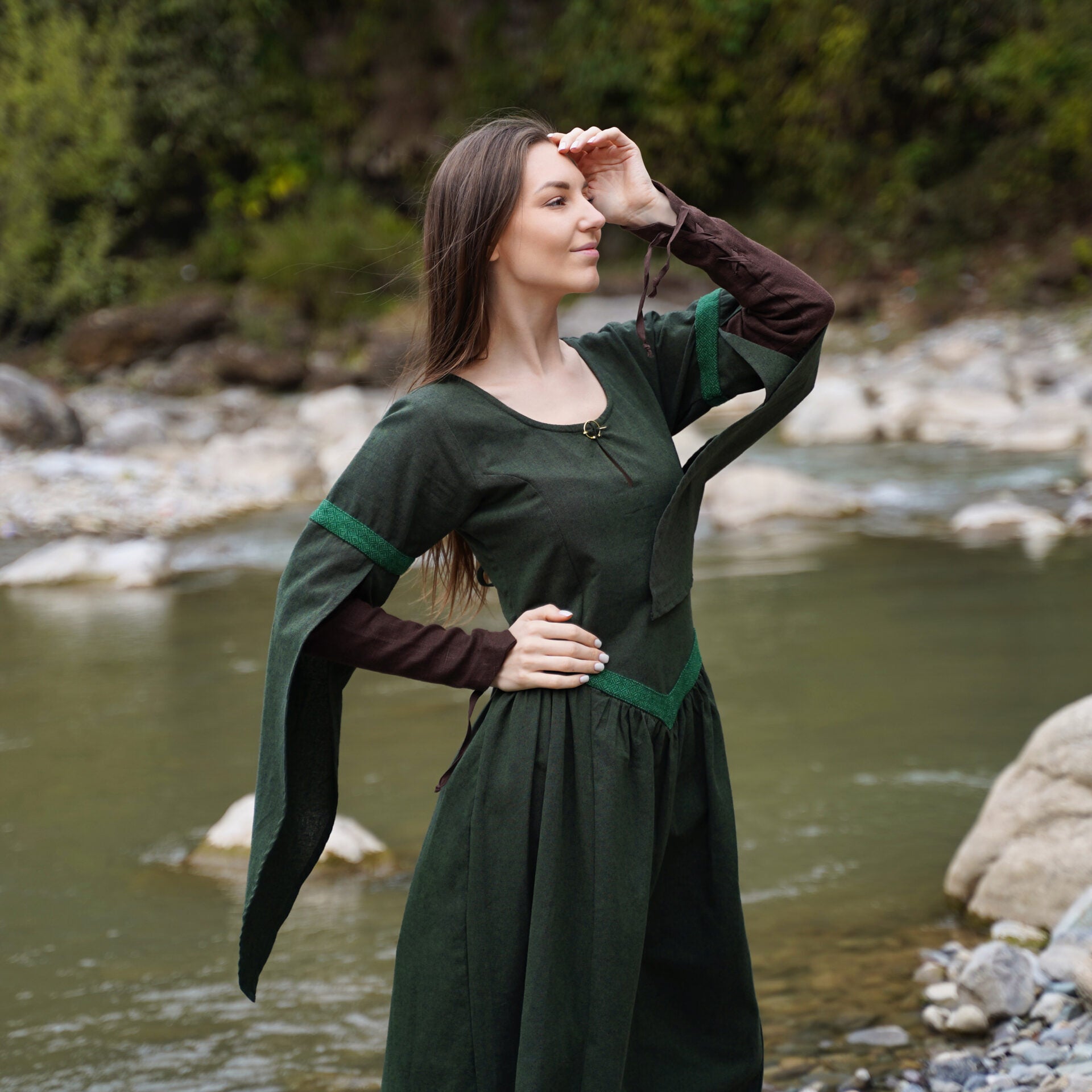 Vestido medieval Enchantress de algodón con mangas de lino - imagen 2