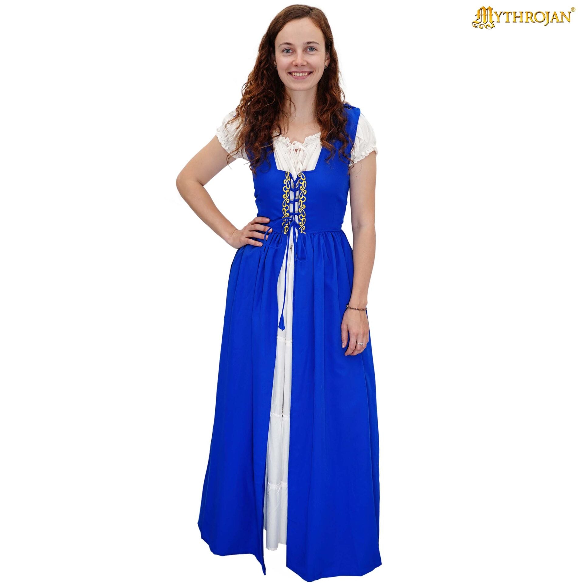 Vestido medieval irlandés bordado con chemise blanca — Renacentista para LARP y ferias - imagen 9