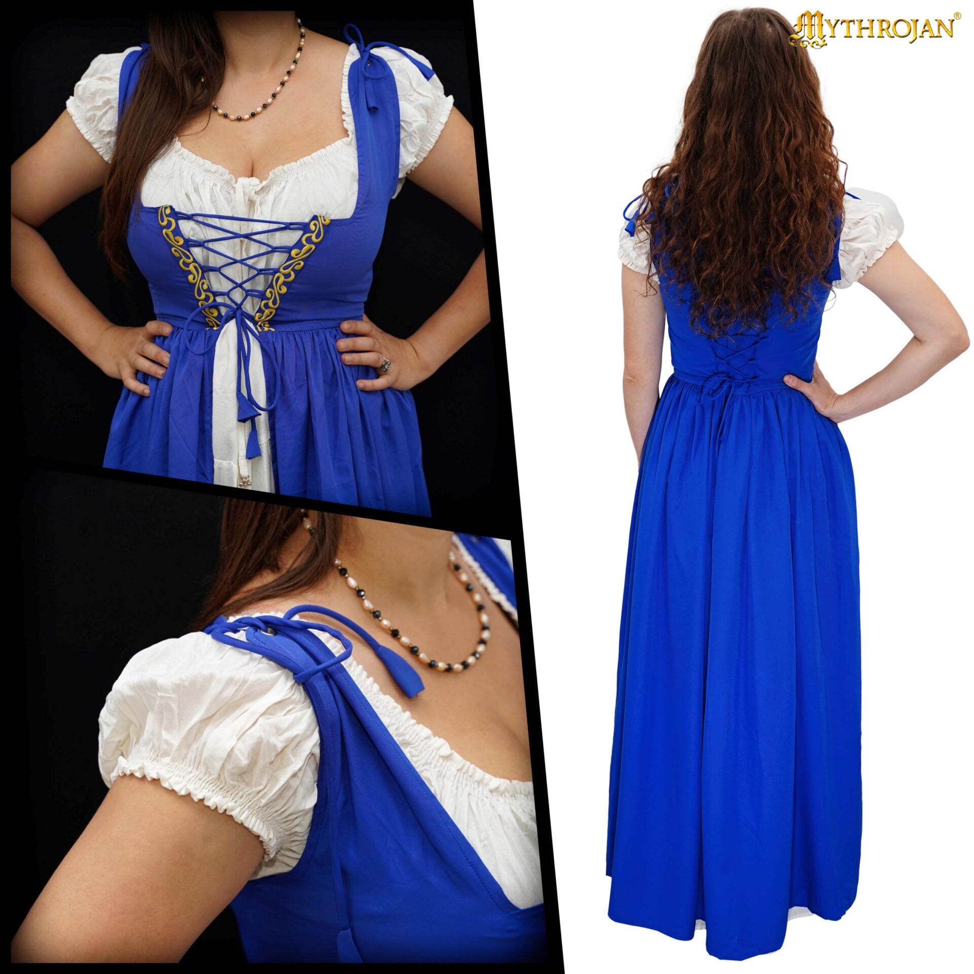 Vestido medieval irlandés bordado con chemise blanca — Renacentista para LARP y ferias - imagen 7