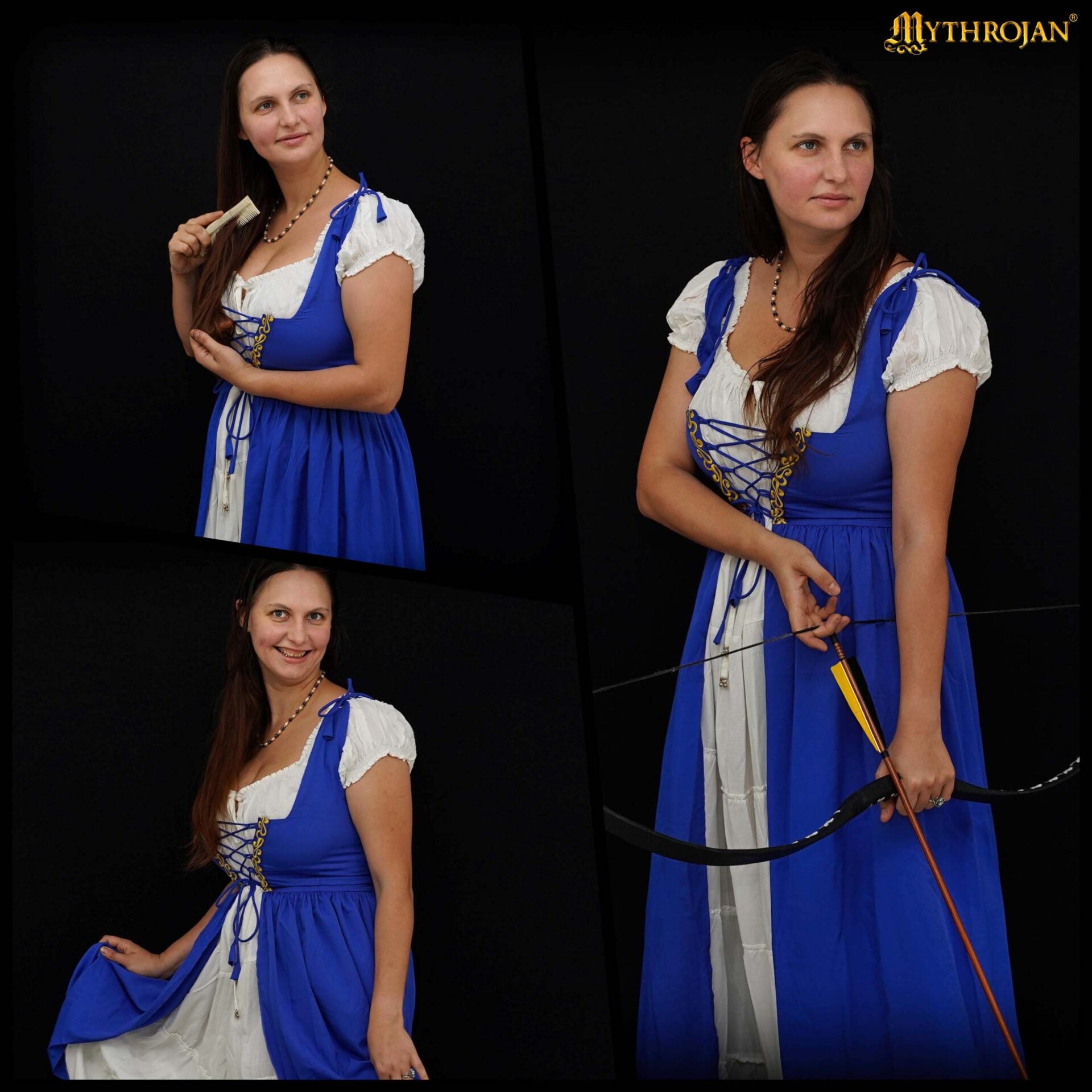 Vestido medieval irlandés bordado con chemise blanca — Renacentista para LARP y ferias - imagen 10