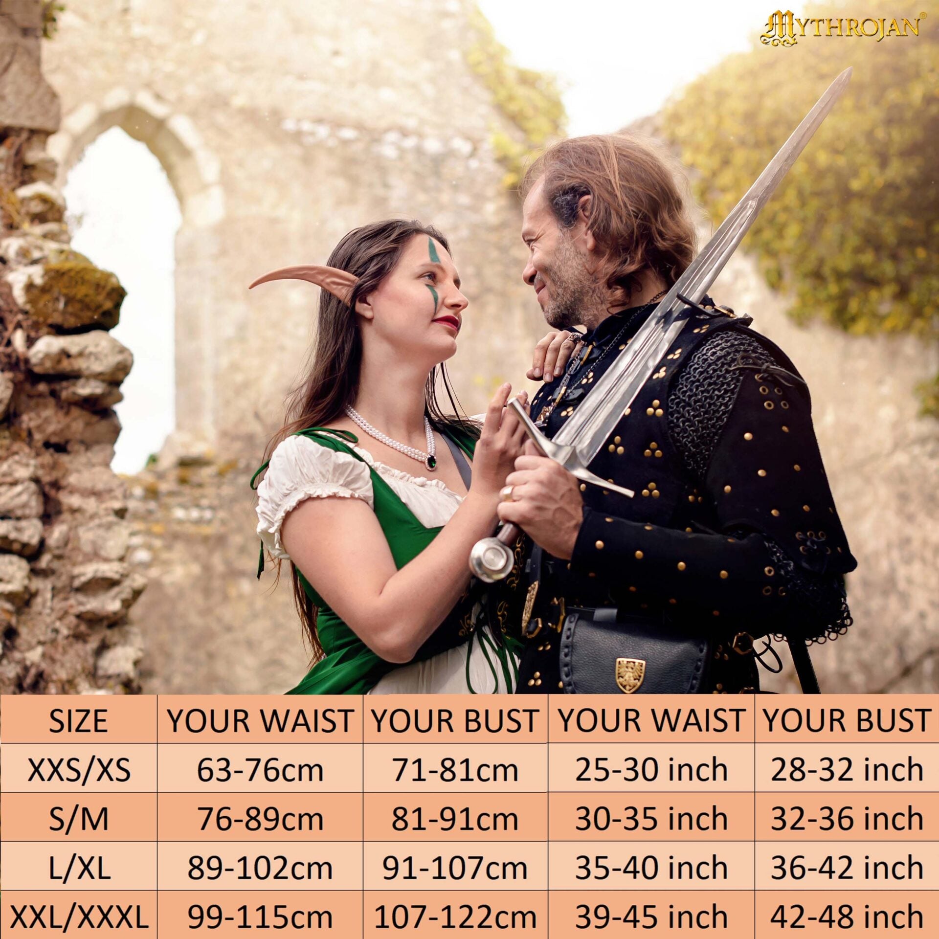 Vestido medieval verde con sobrevestido bordado y chemise - imagen 4