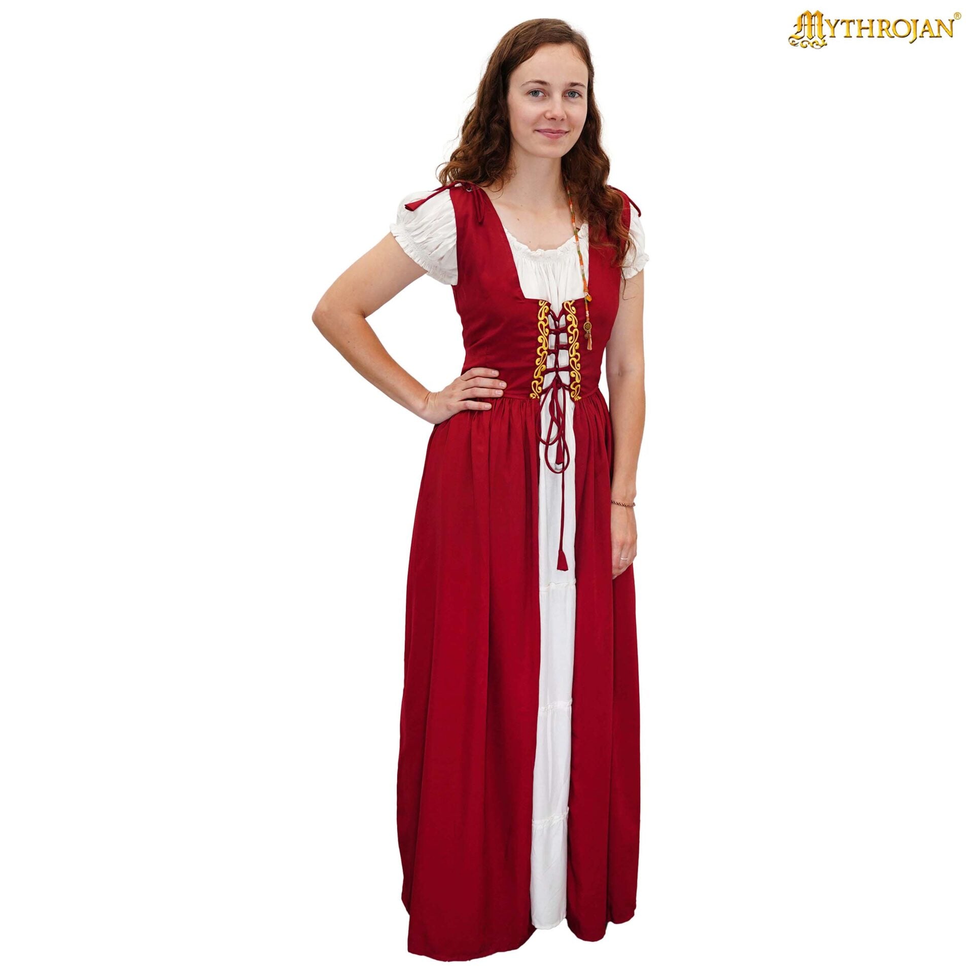 Vestido medieval irlandés bordado con chemise blanca — Renacentista para LARP y ferias - imagen 12