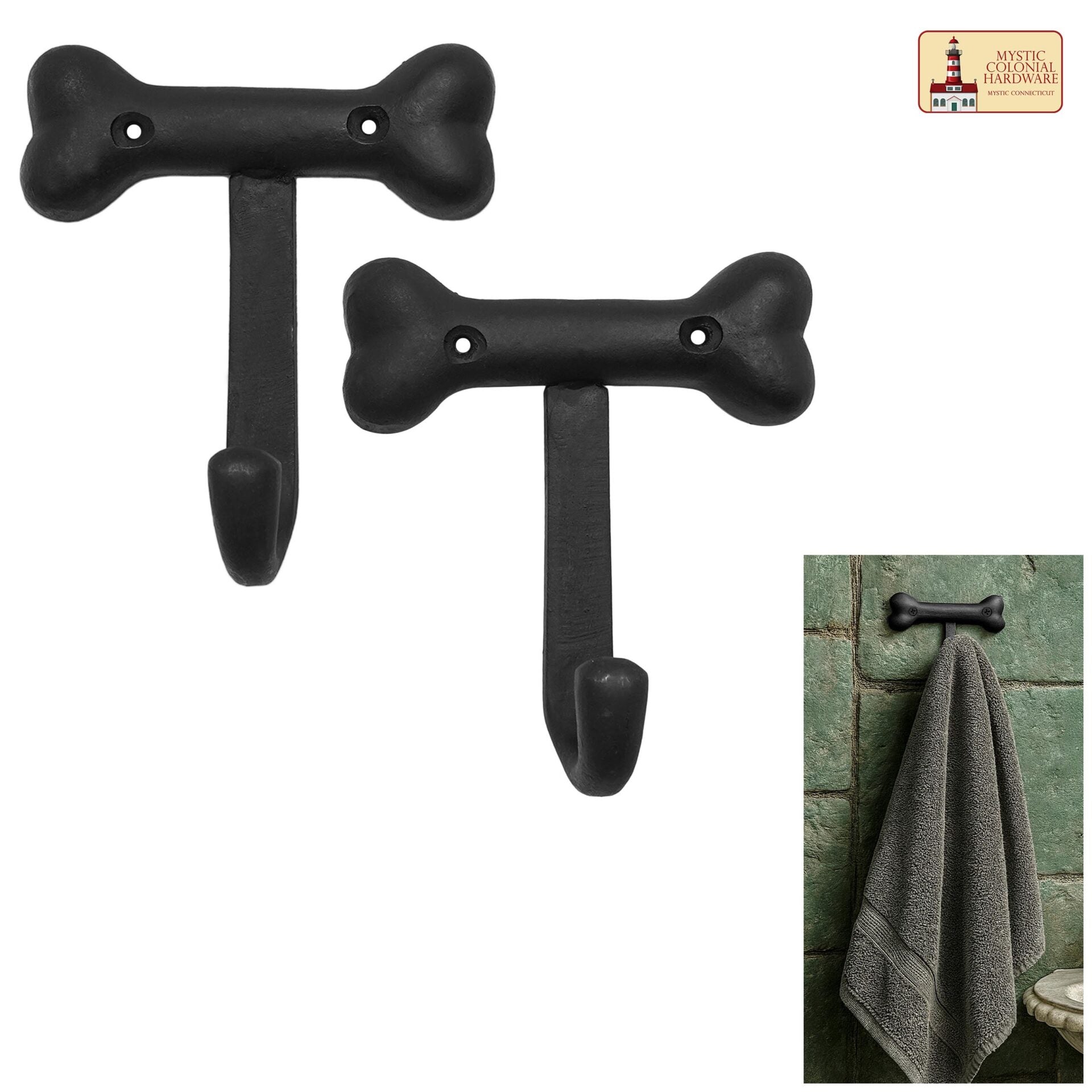 Ganchos de pared de hierro fundido, juego de 2 - negro - imagen 4