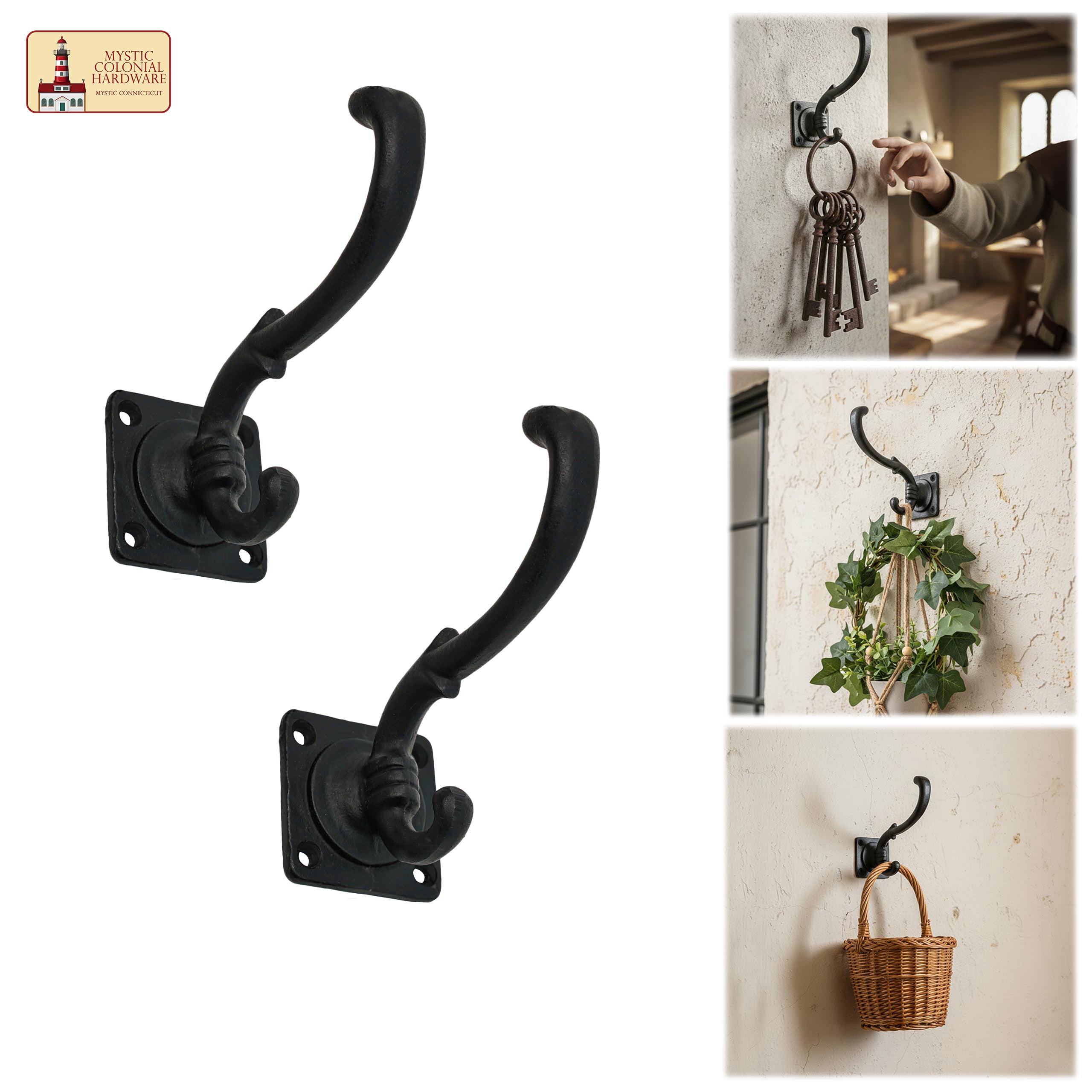 Juego de 2 ganchos de pared de hierro fundido, estilo retro (negro) - imagen 4