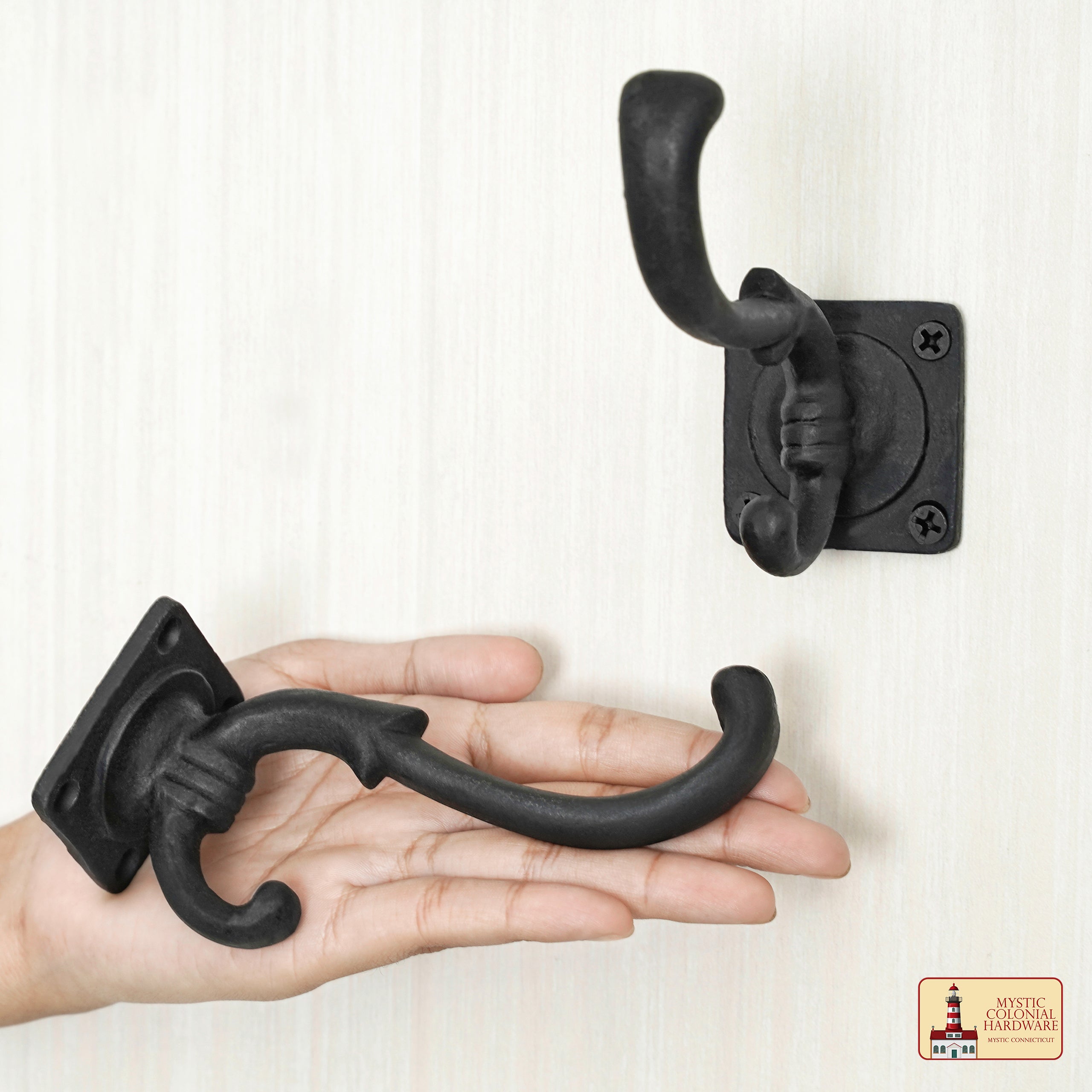 Juego de 2 ganchos de pared de hierro fundido, estilo retro (negro)