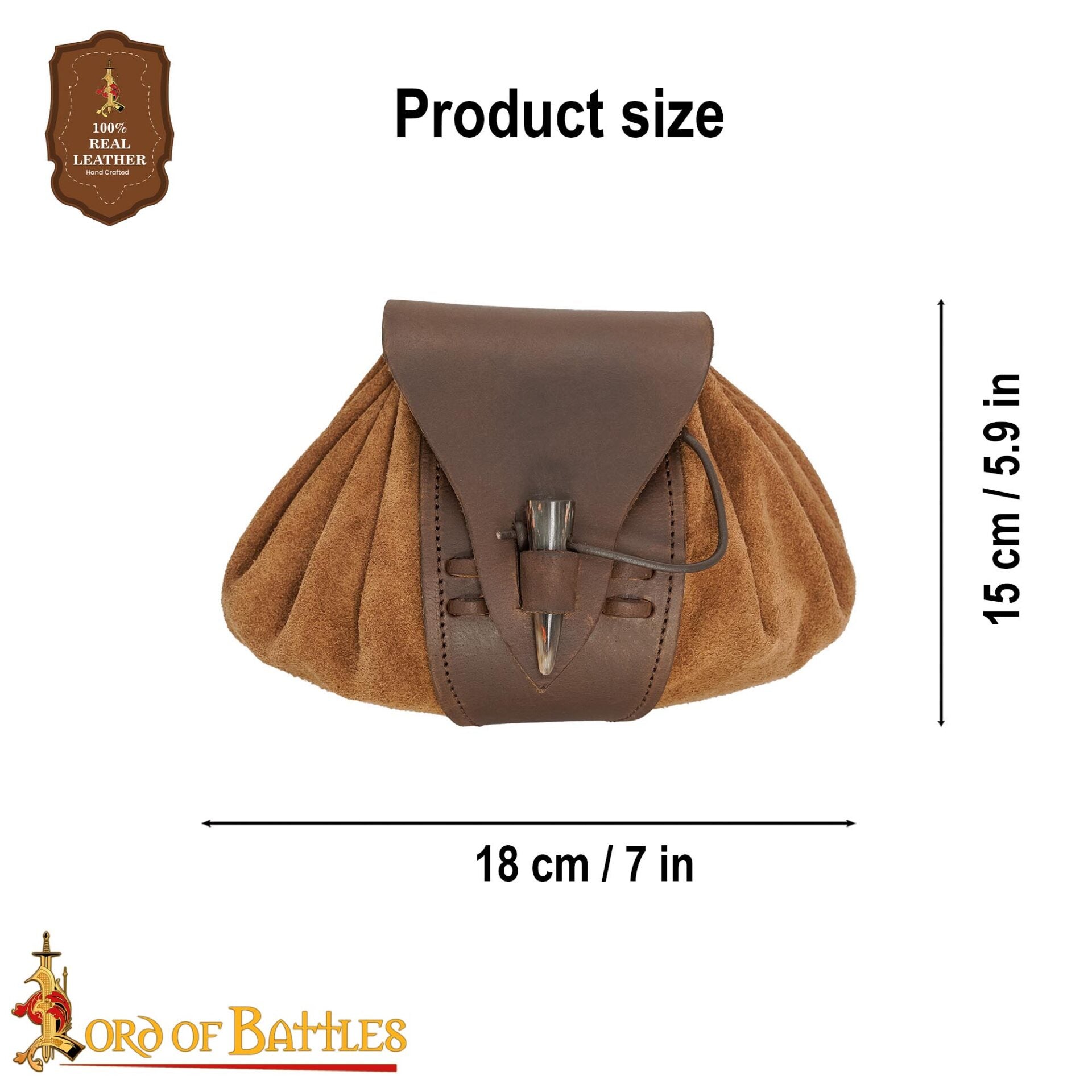 Bolsa de cinturón medieval de ante y cuero con broche de cuerno - imagen 3