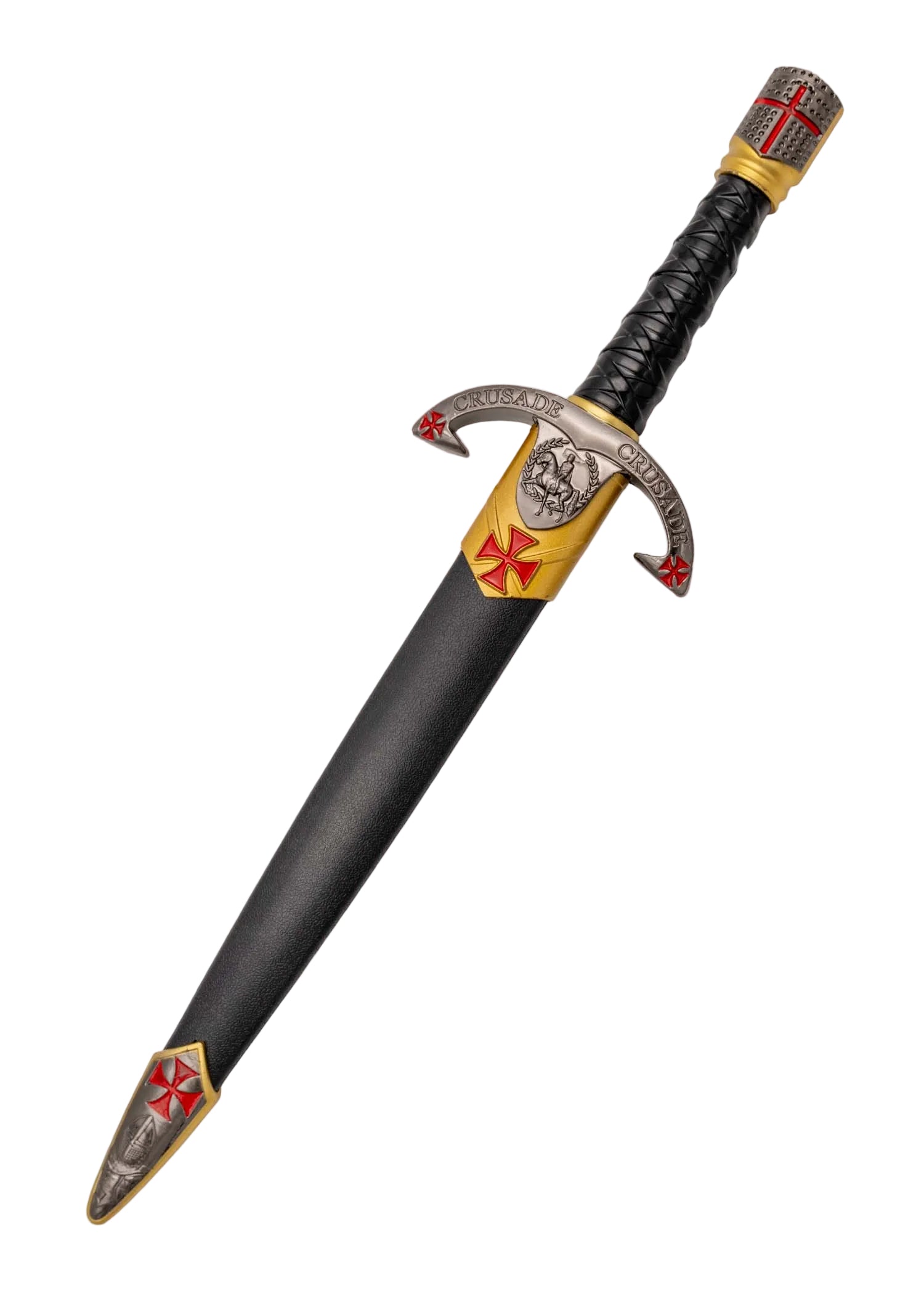 Imagen única de: Daga Decorativa Templaria con Casco Níquel y Dorado – Cruz Roja