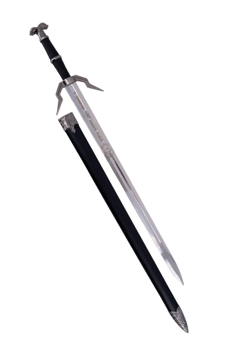 Espada decorativa de Geralt de Rivia con hoja de acero y funda negra